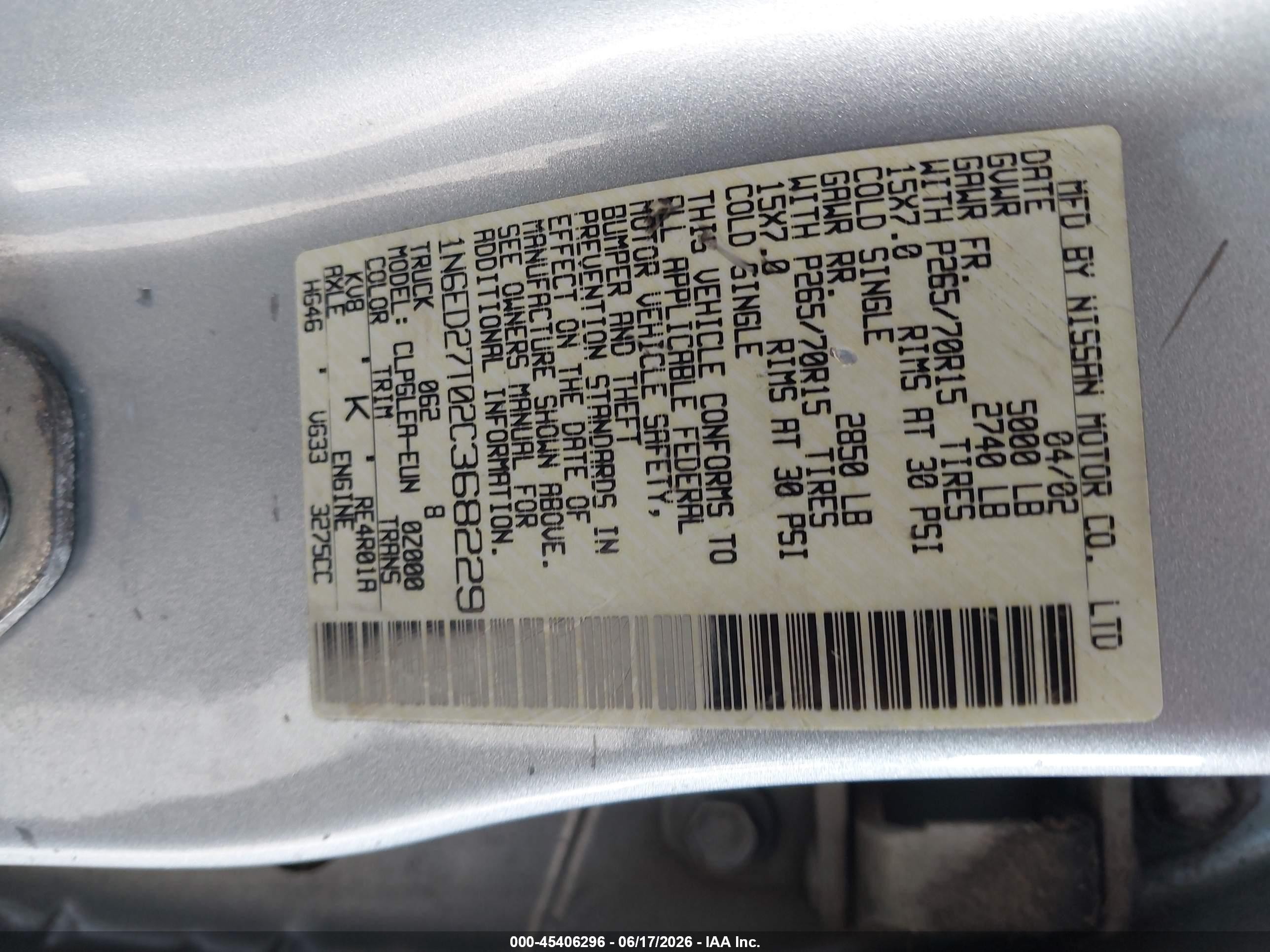 2002 Nissan Frontier Xe-v6 Silver vin: 1N6ED27T02C368229