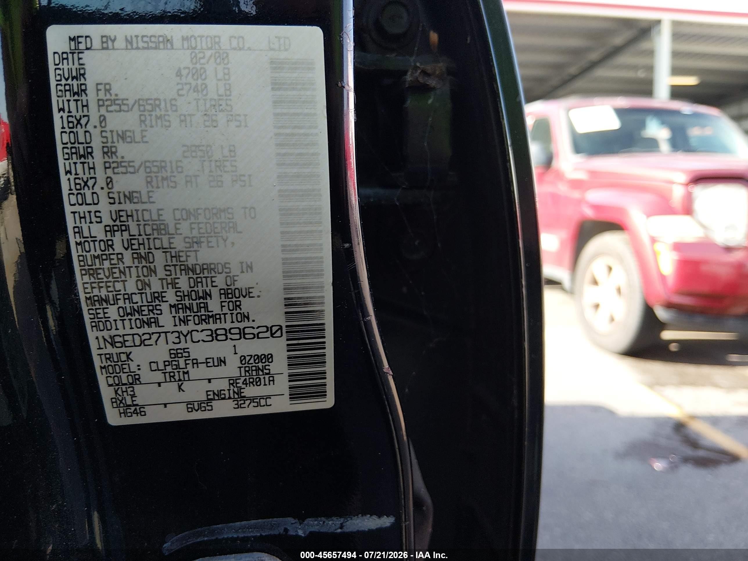 2000 Nissan Frontier 2wd Se/xe Black vin: 1N6ED27T3YC389620