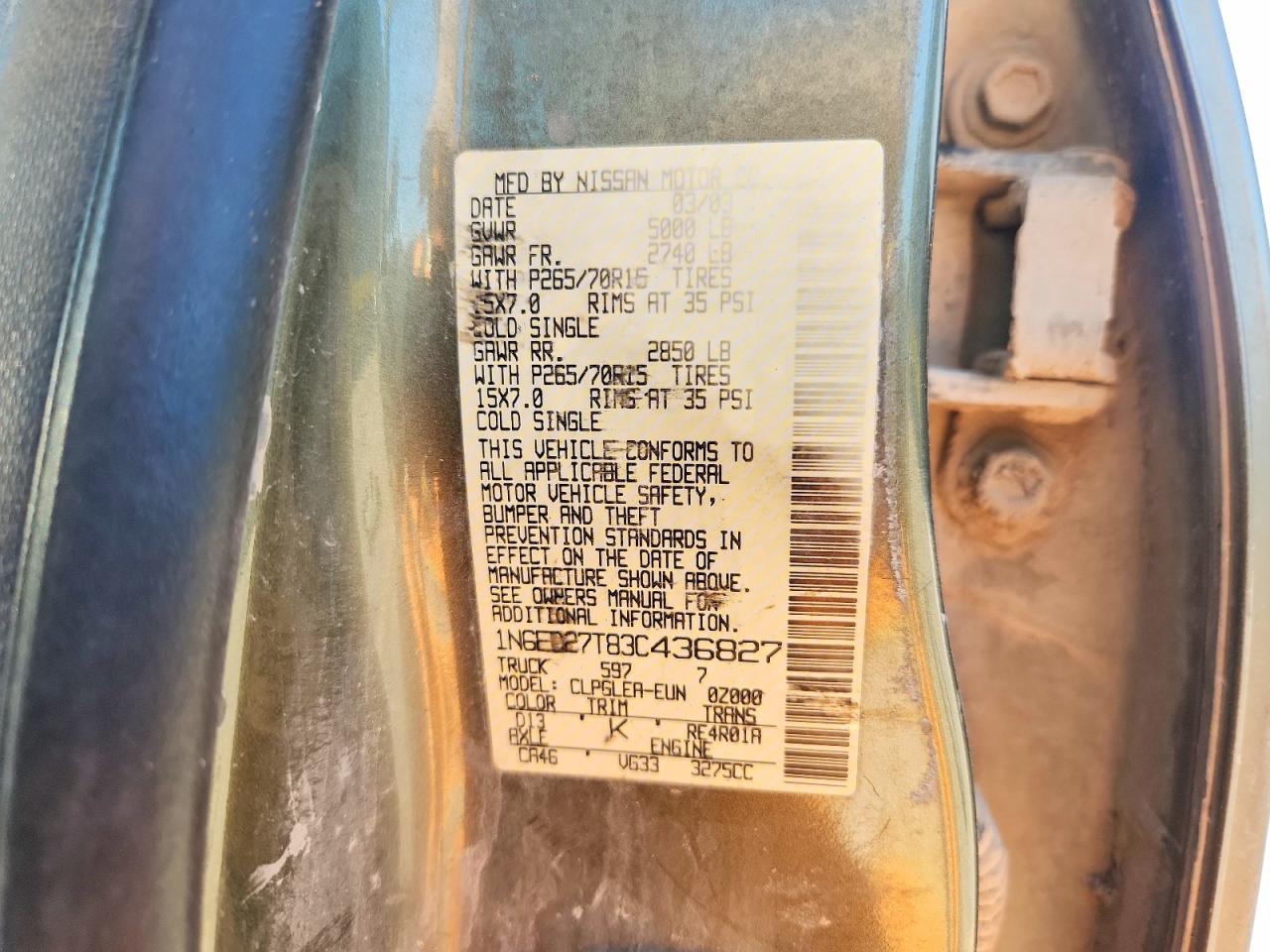 2003 Nissan Frontier Green vin: 1N6ED27T83C436827