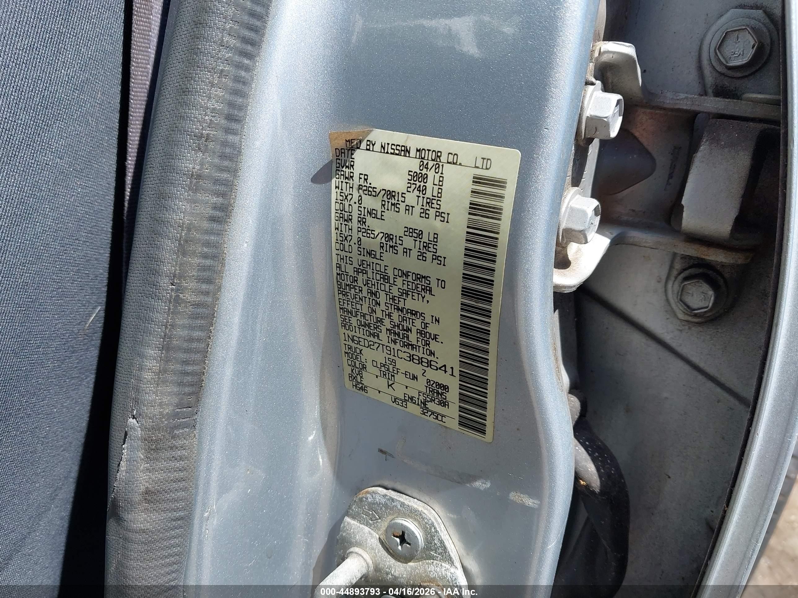 2001 Nissan Frontier Xe-v6 Серебряный vin: 1N6ED27T91C388641
