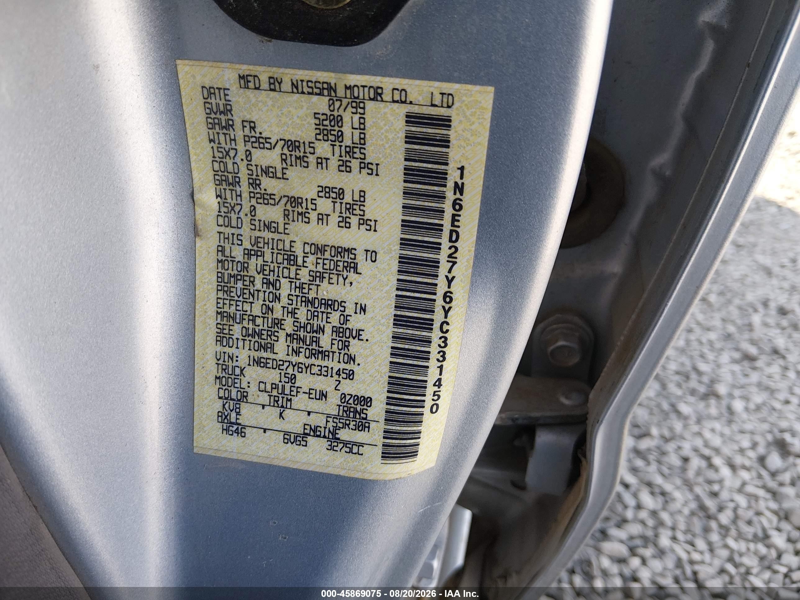 2000 Nissan Frontier Se-v6/xe-v6 Серебряный vin: 1N6ED27Y6YC331450