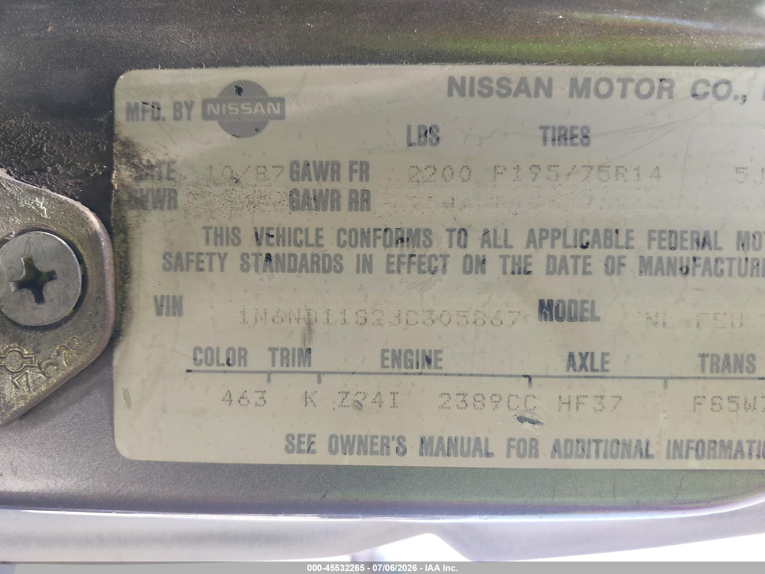 1988 Nissan D21 Short Bed White vin: 1N6ND11S2JC305867
