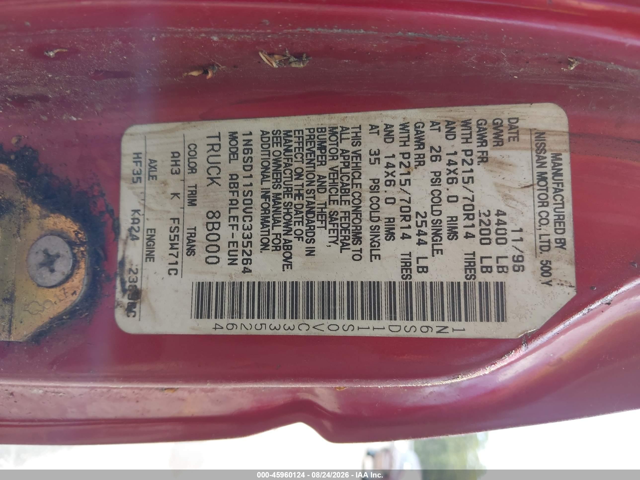 1997 Nissan 4x2 Truck Xe Maroon vin: 1N6SD11S0VC335264