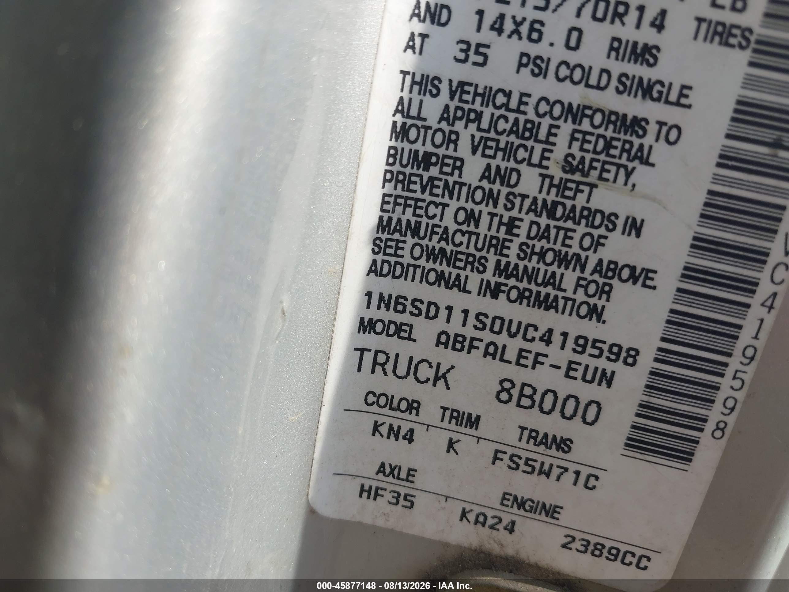 1997 Nissan 4x2 Truck Xe Silver vin: 1N6SD11S0VC419598
