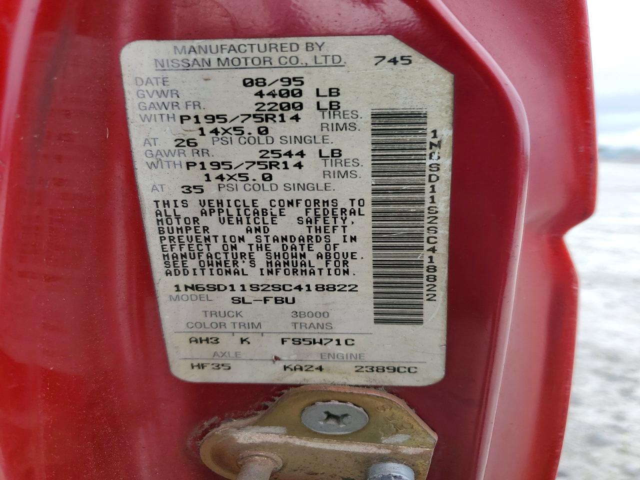 1995 Nissan Truck Base Red vin: 1N6SD11S2SC418822