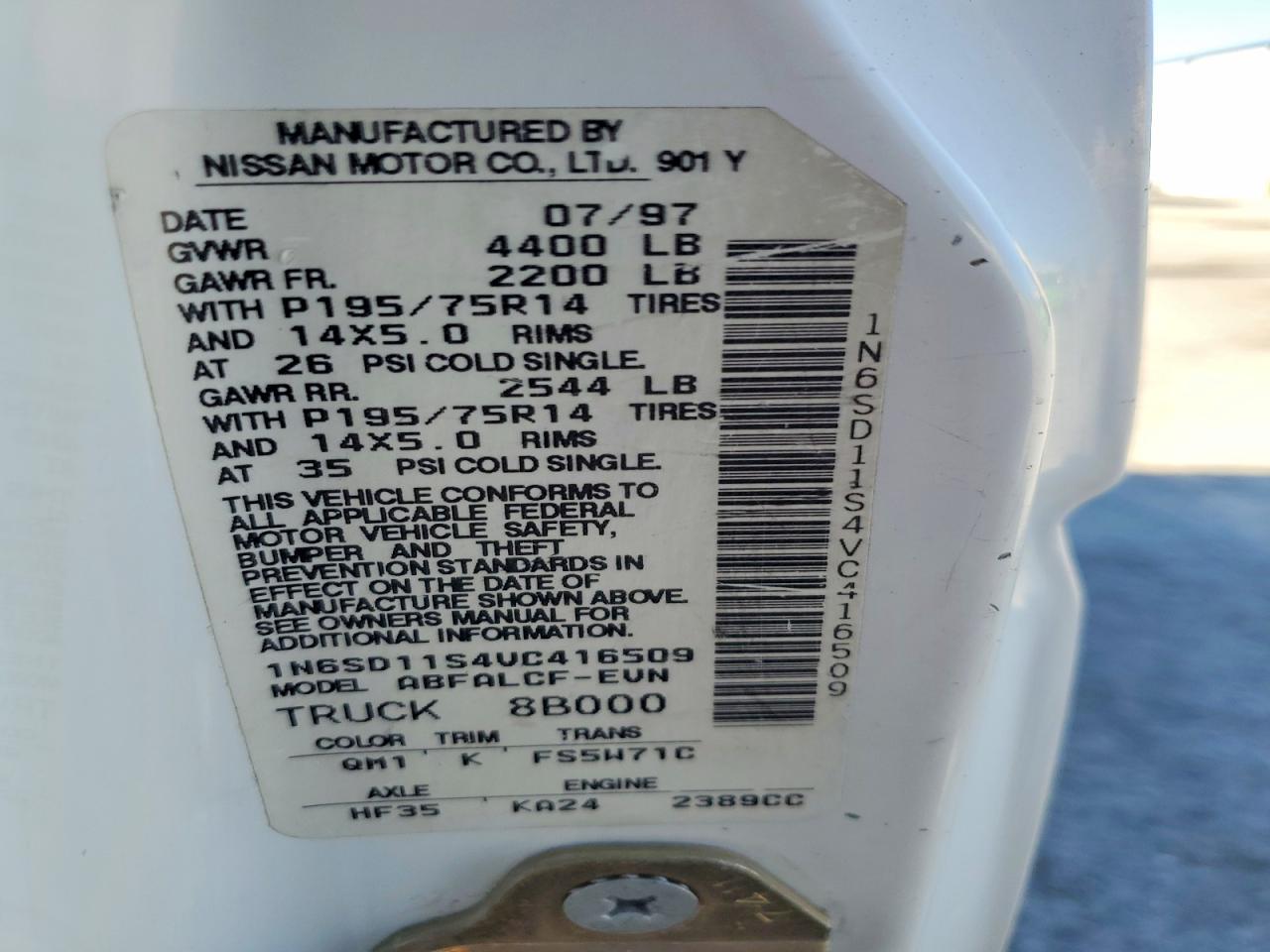 1997 Nissan Truck Base White vin: 1N6SD11S4VC416509