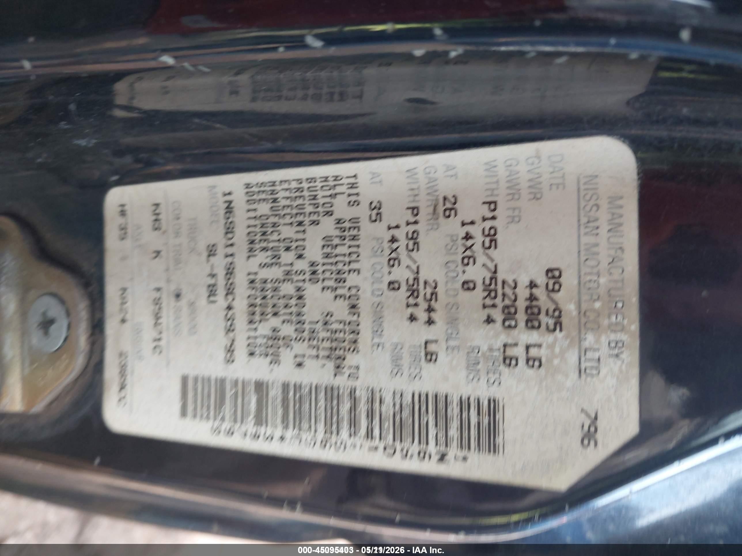 1995 Nissan Truck E/xe Black vin: 1N6SD11S6SC439799
