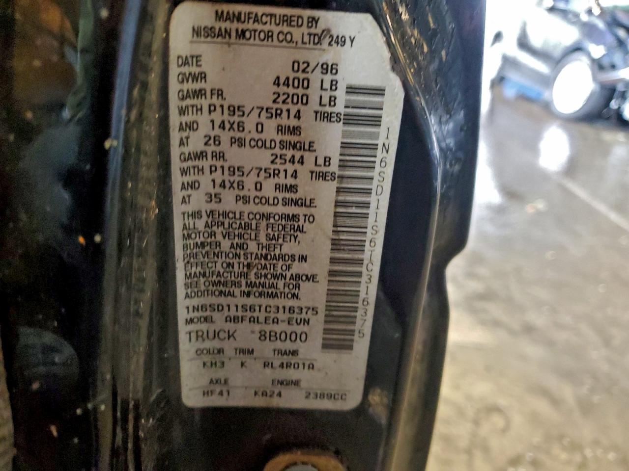 1996 Nissan Truck Base Black vin: 1N6SD11S6TC316375