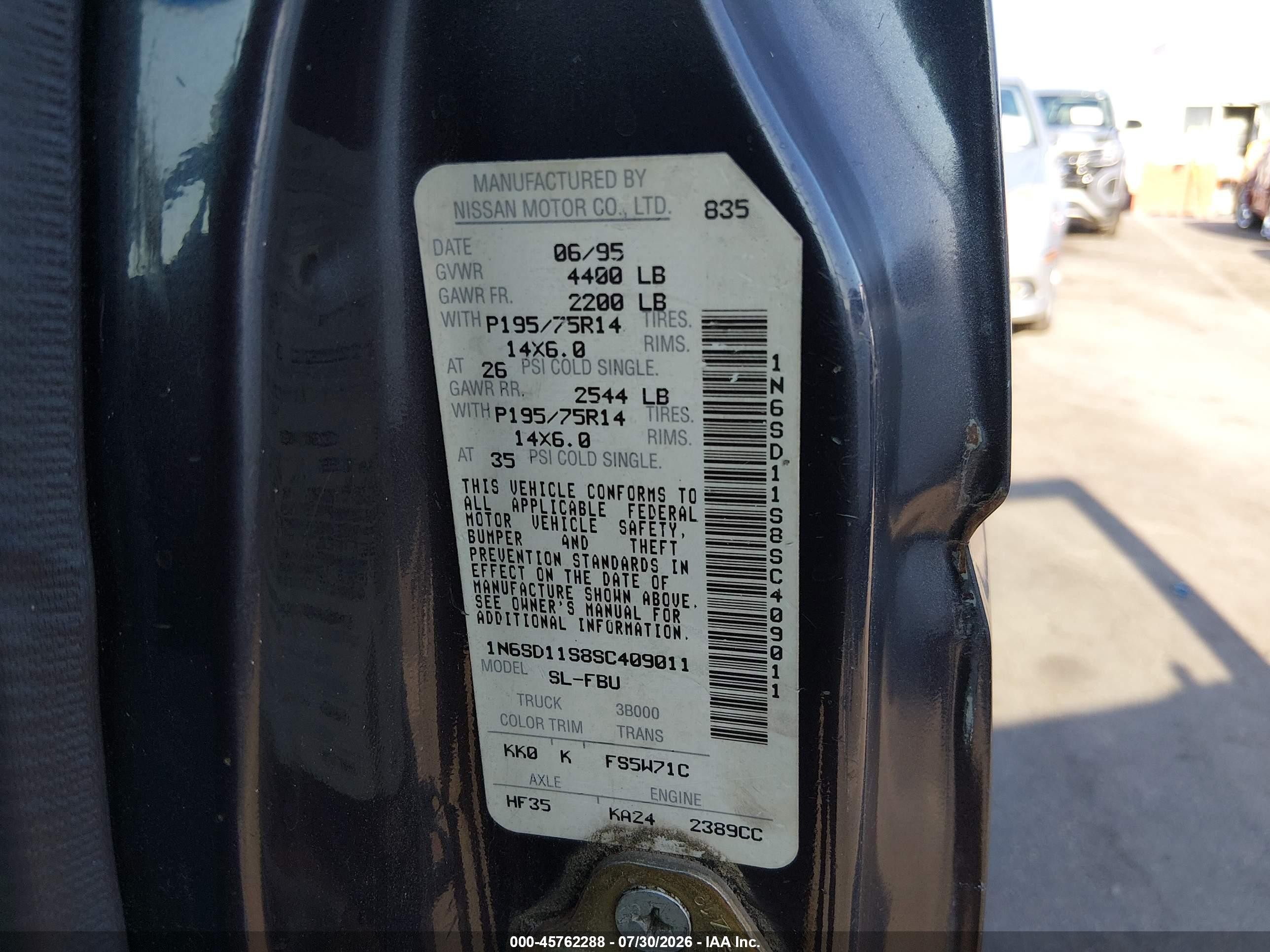 1995 Nissan Truck E/xe Черный vin: 1N6SD11S8SC409011