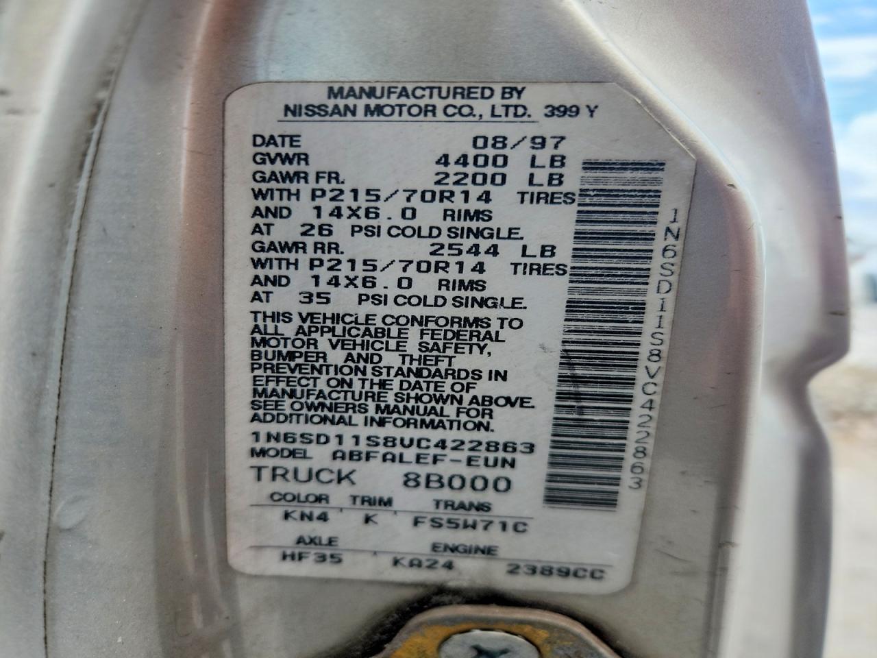 1997 Nissan Truck Base Silver vin: 1N6SD11S8VC422863