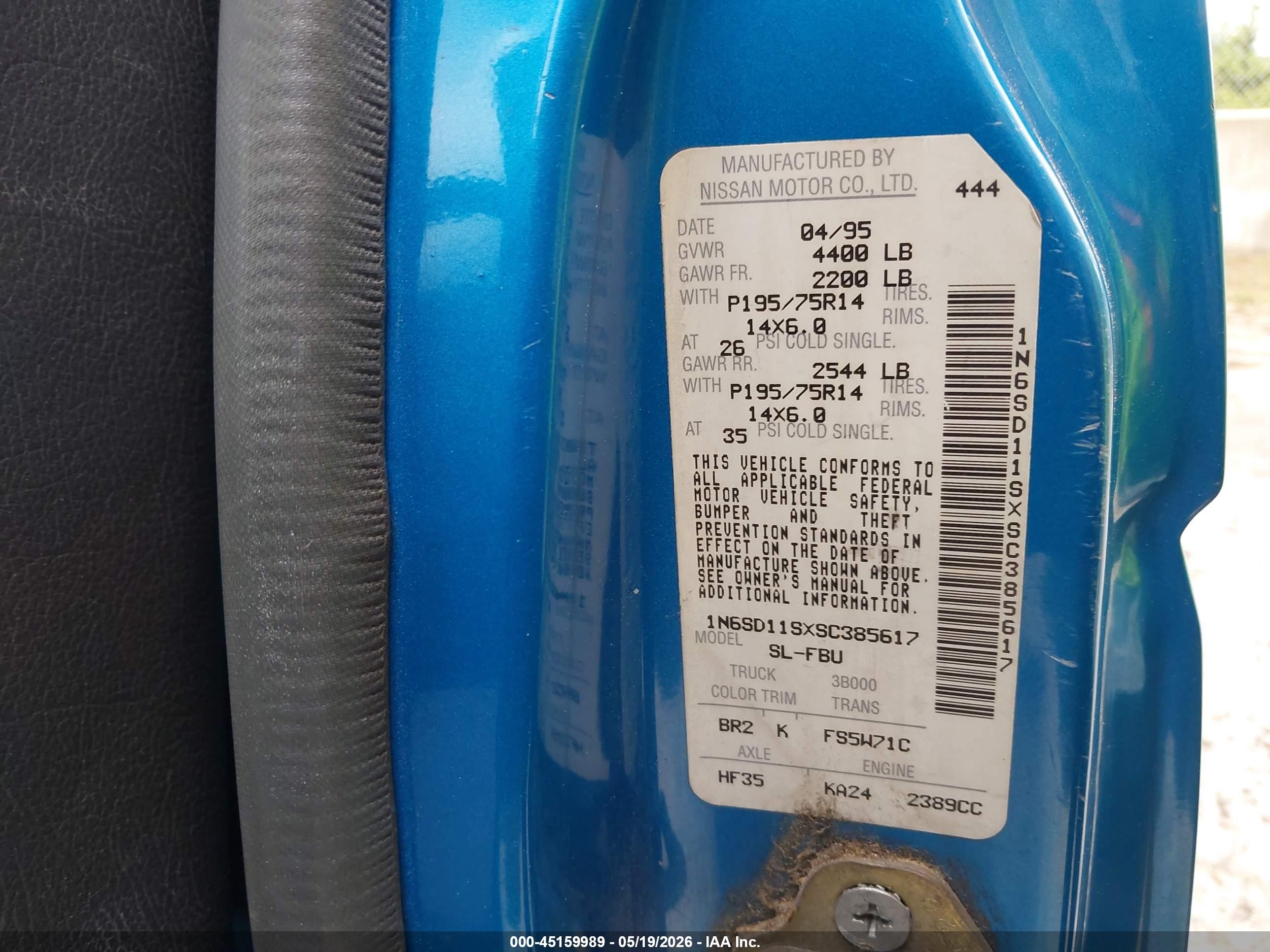 1995 Nissan Truck E/xe Blue vin: 1N6SD11SXSC385617