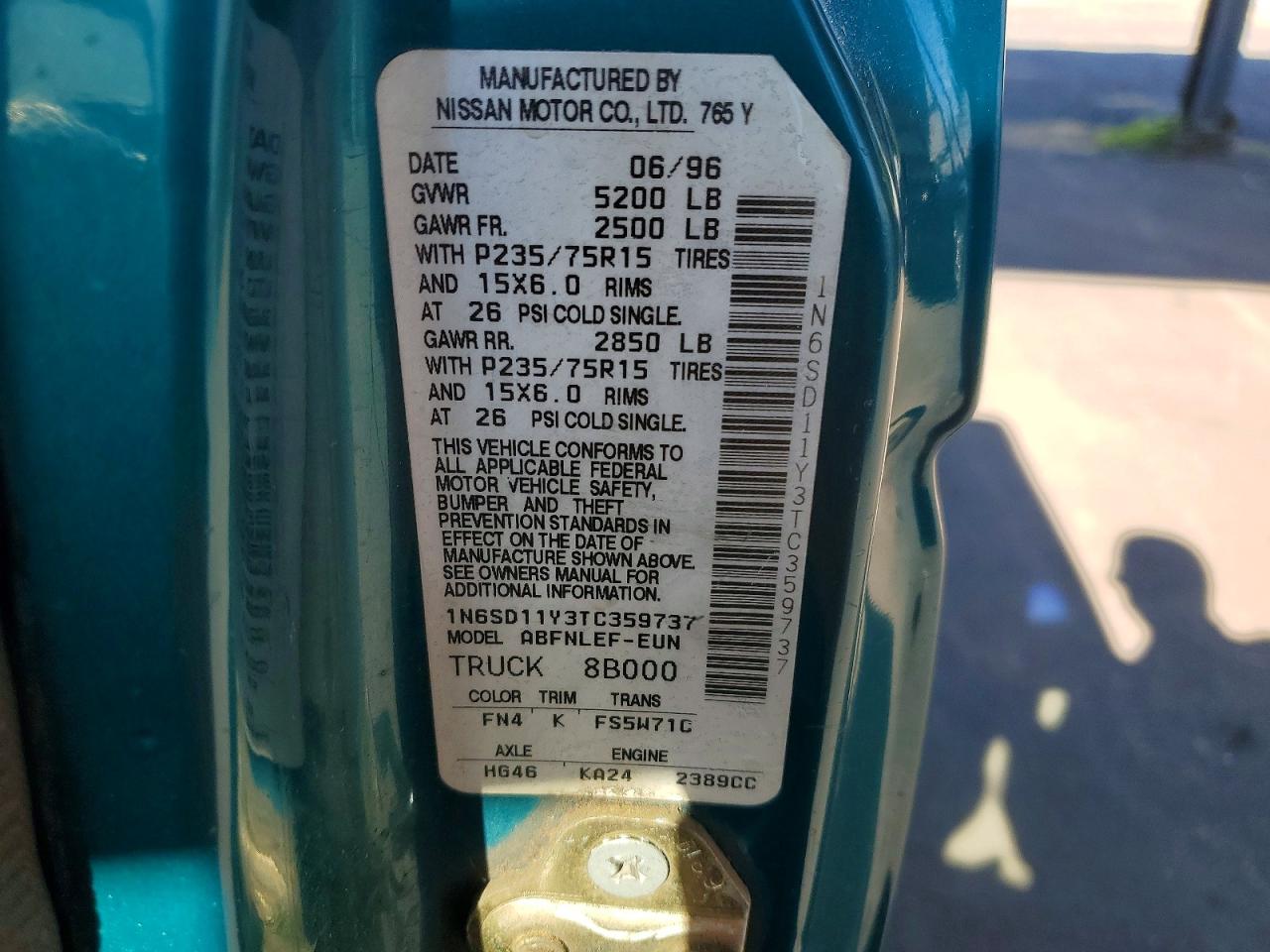 1996 Nissan Truck Xe Green vin: 1N6SD11Y3TC359737