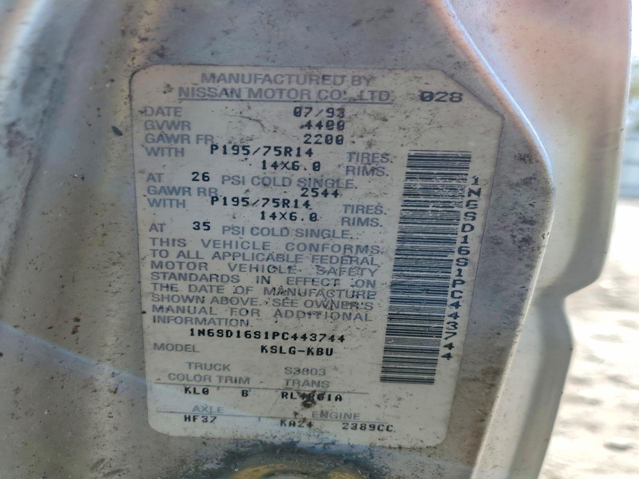 1993 Nissan Truck King Cab Silver vin: 1N6SD16S1PC443744