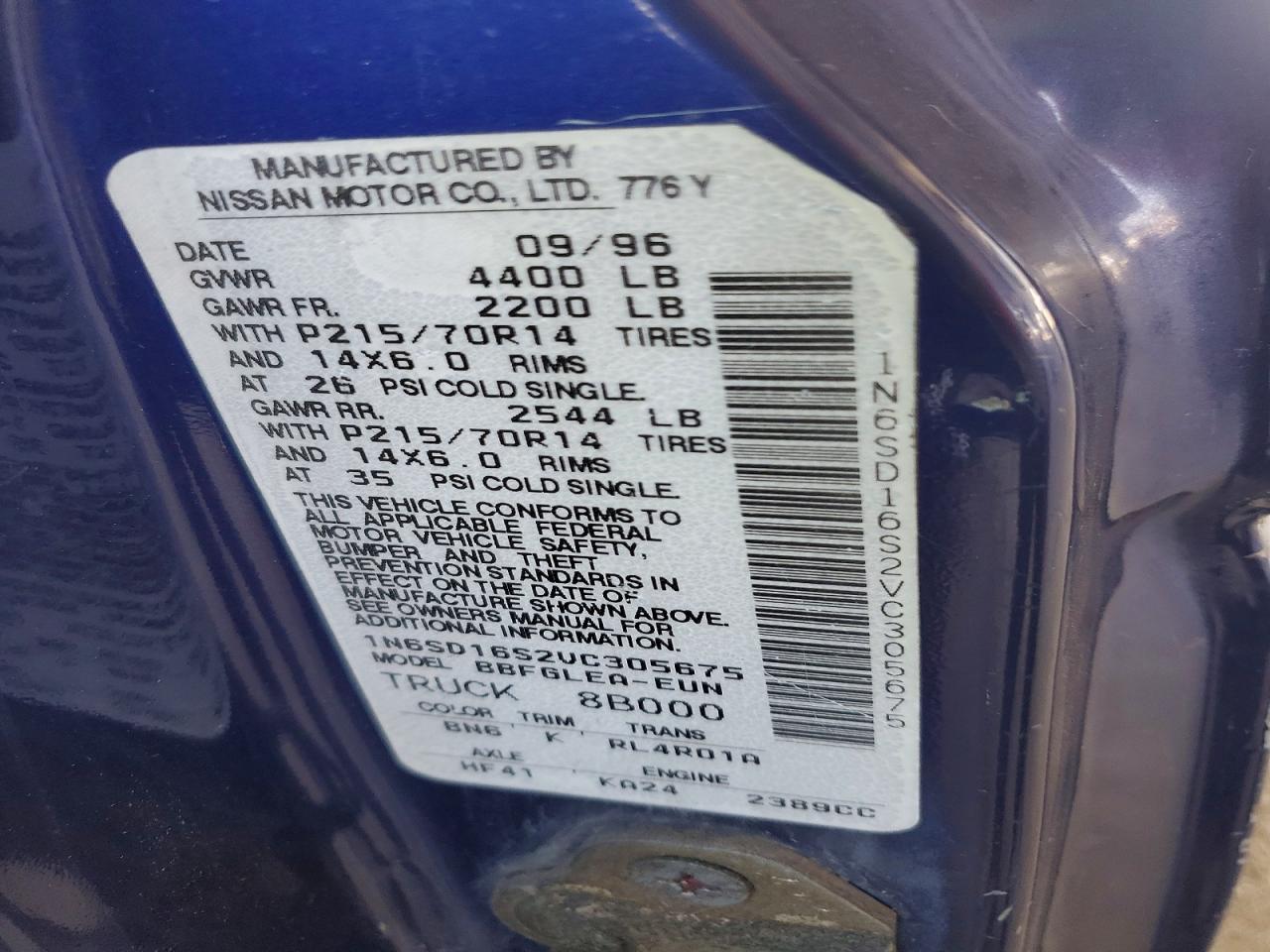 1997 Nissan Truck Xe Blue vin: 1N6SD16S2VC305675