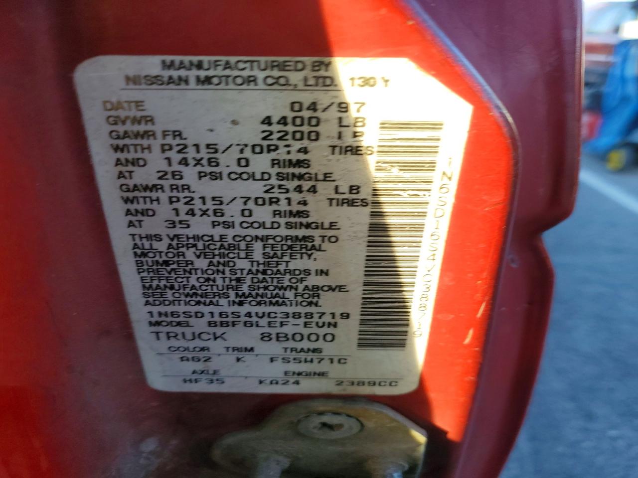 1997 Nissan Truck King Cab Se Red vin: 1N6SD16S4VC388719