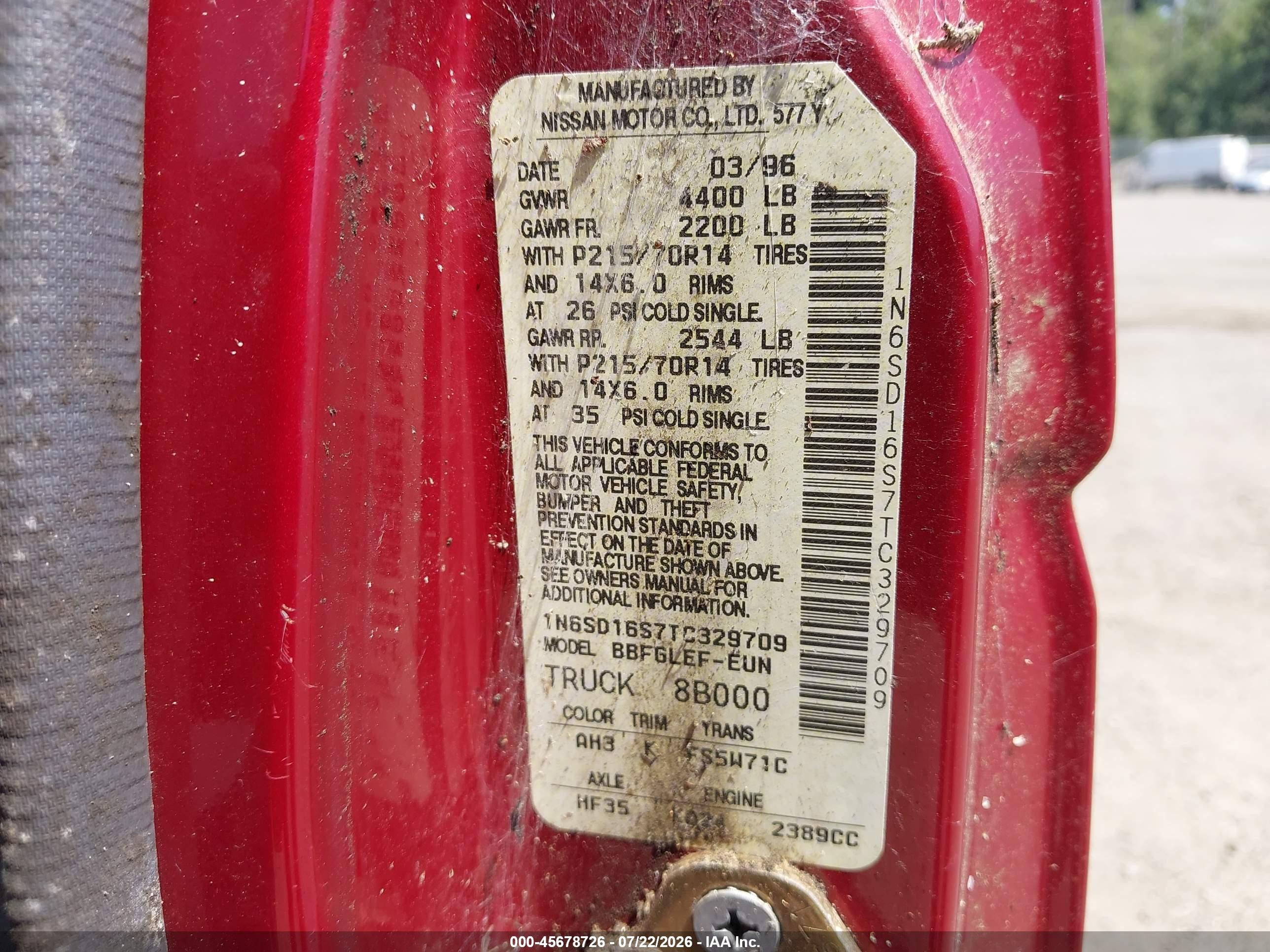 1996 Nissan Truck King Cab Se/king Cab Xe Red vin: 1N6SD16S7TC329709