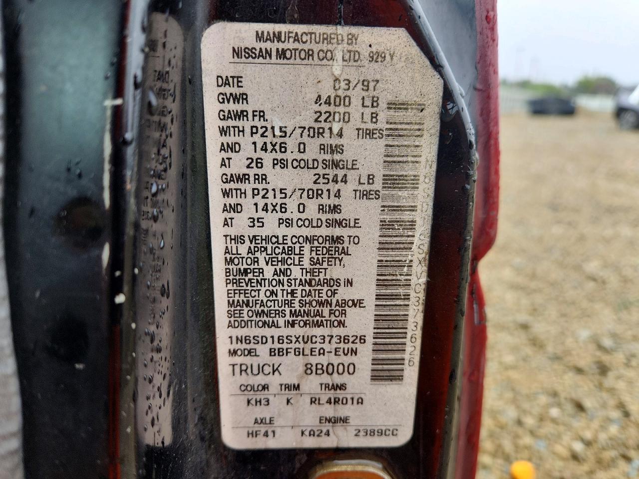 1997 Nissan Truck Xe Red vin: 1N6SD16SXVC373626