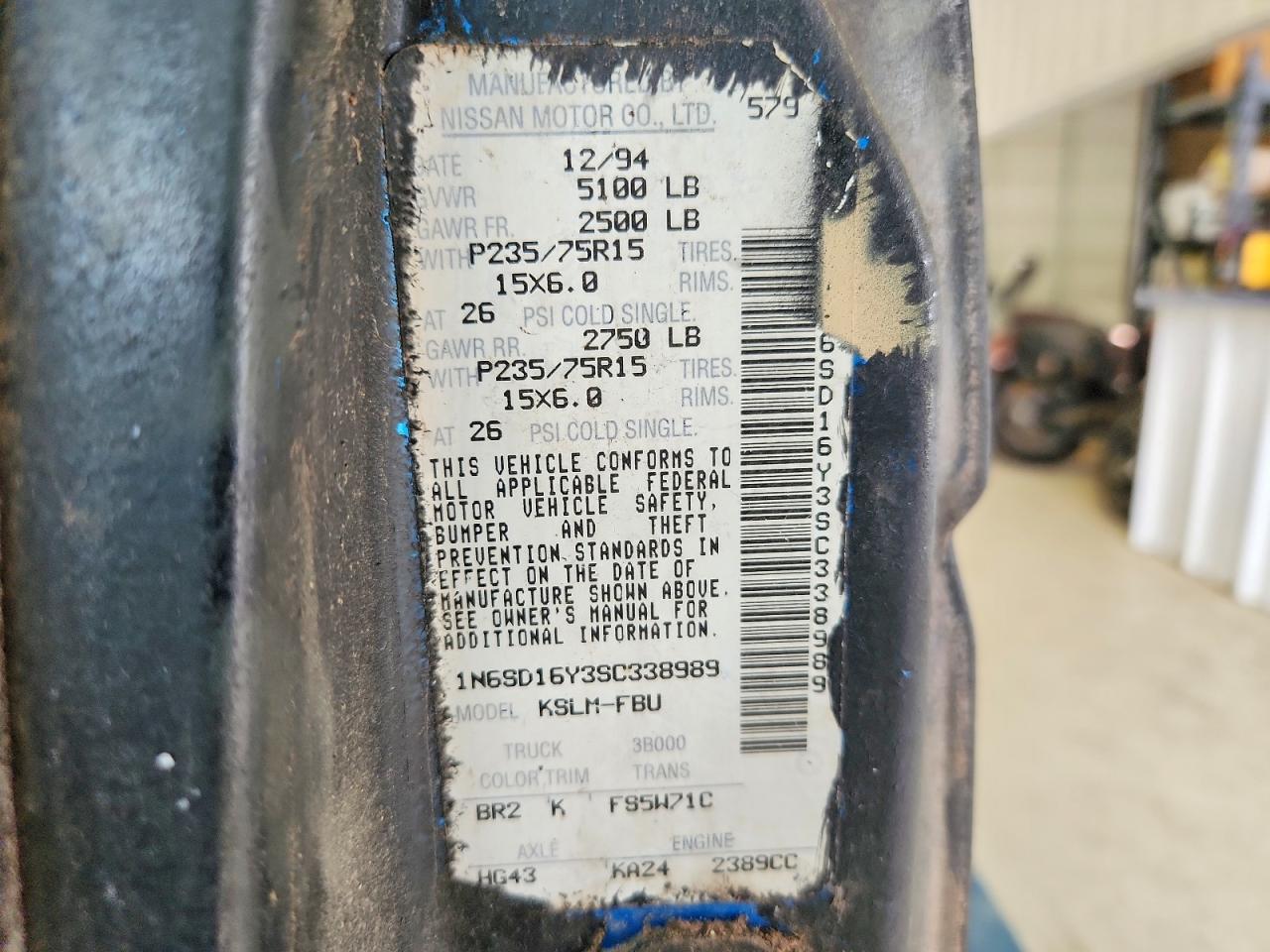 1995 Nissan Truck Xe Black vin: 1N6SD16Y3SC338989