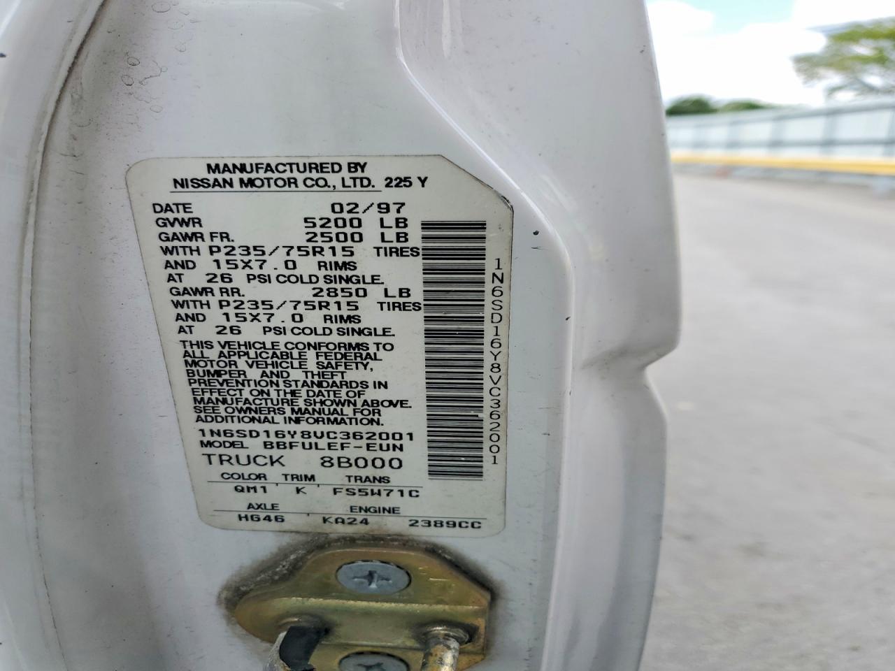 1997 Nissan Truck Xe White vin: 1N6SD16Y8VC362001