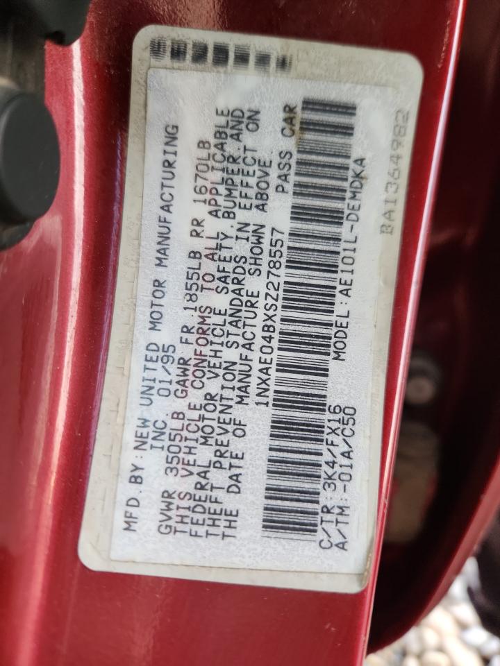 1995 Toyota Corolla Red vin: 1NXAE04BXSZ278557