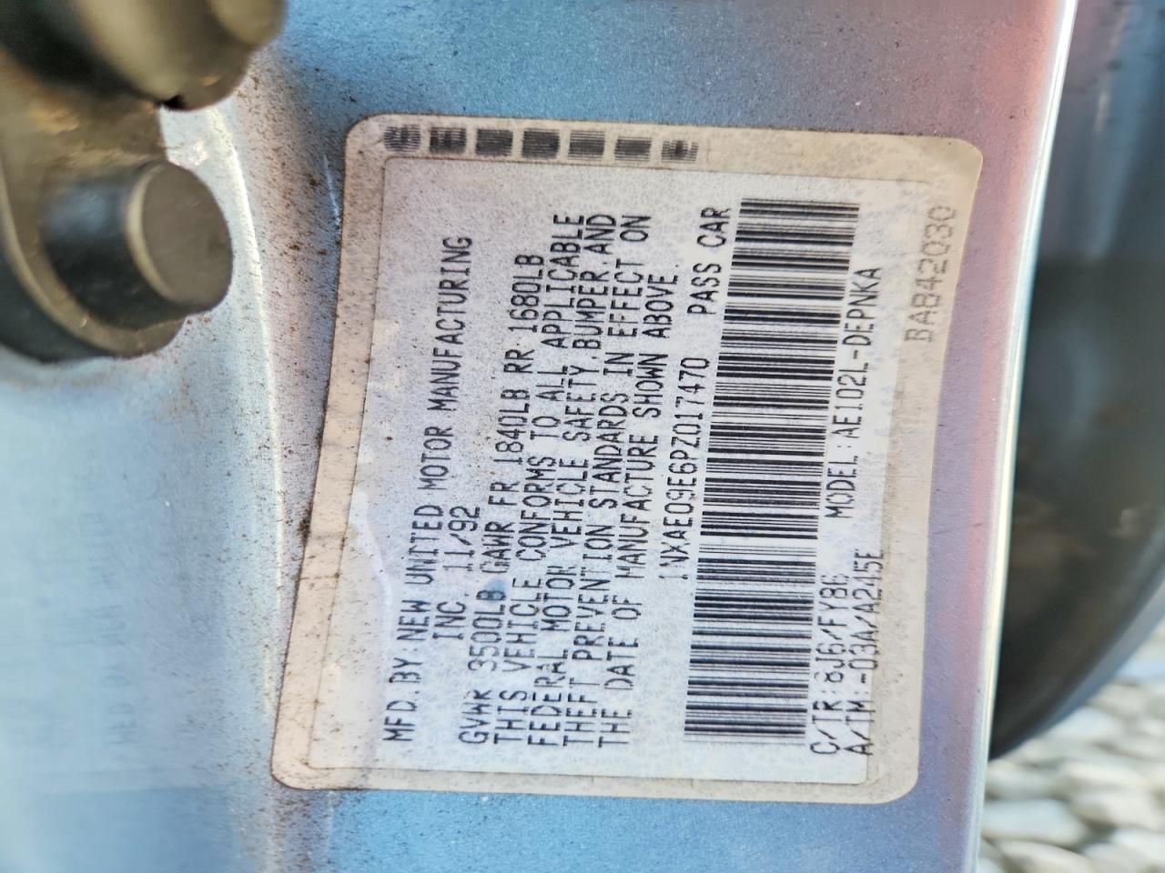 1993 Toyota Corolla Dx Синий vin: 1NXAE09E6PZ017470