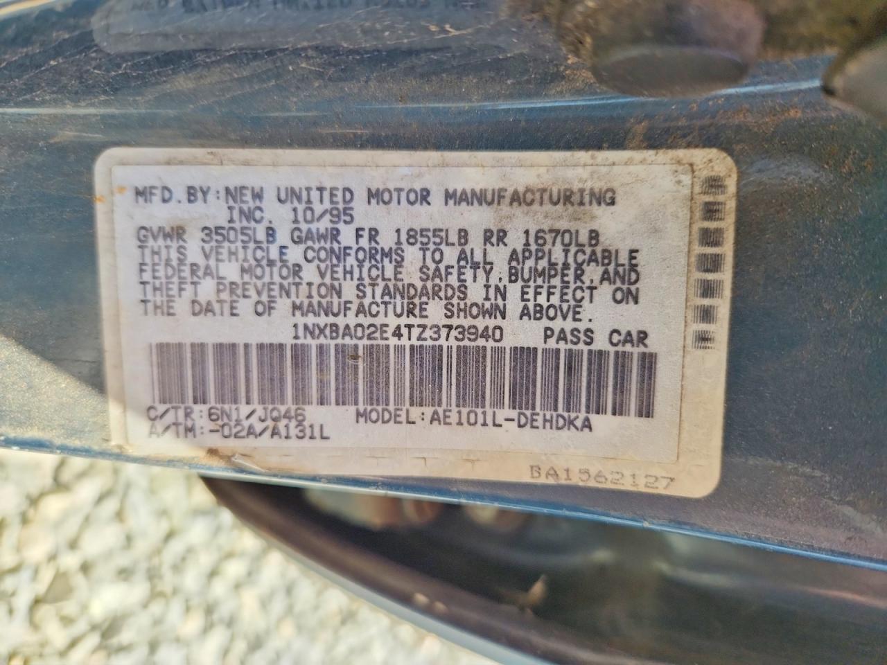 1996 Toyota Corolla Бирюзовый vin: 1NXBA02E4TZ373940