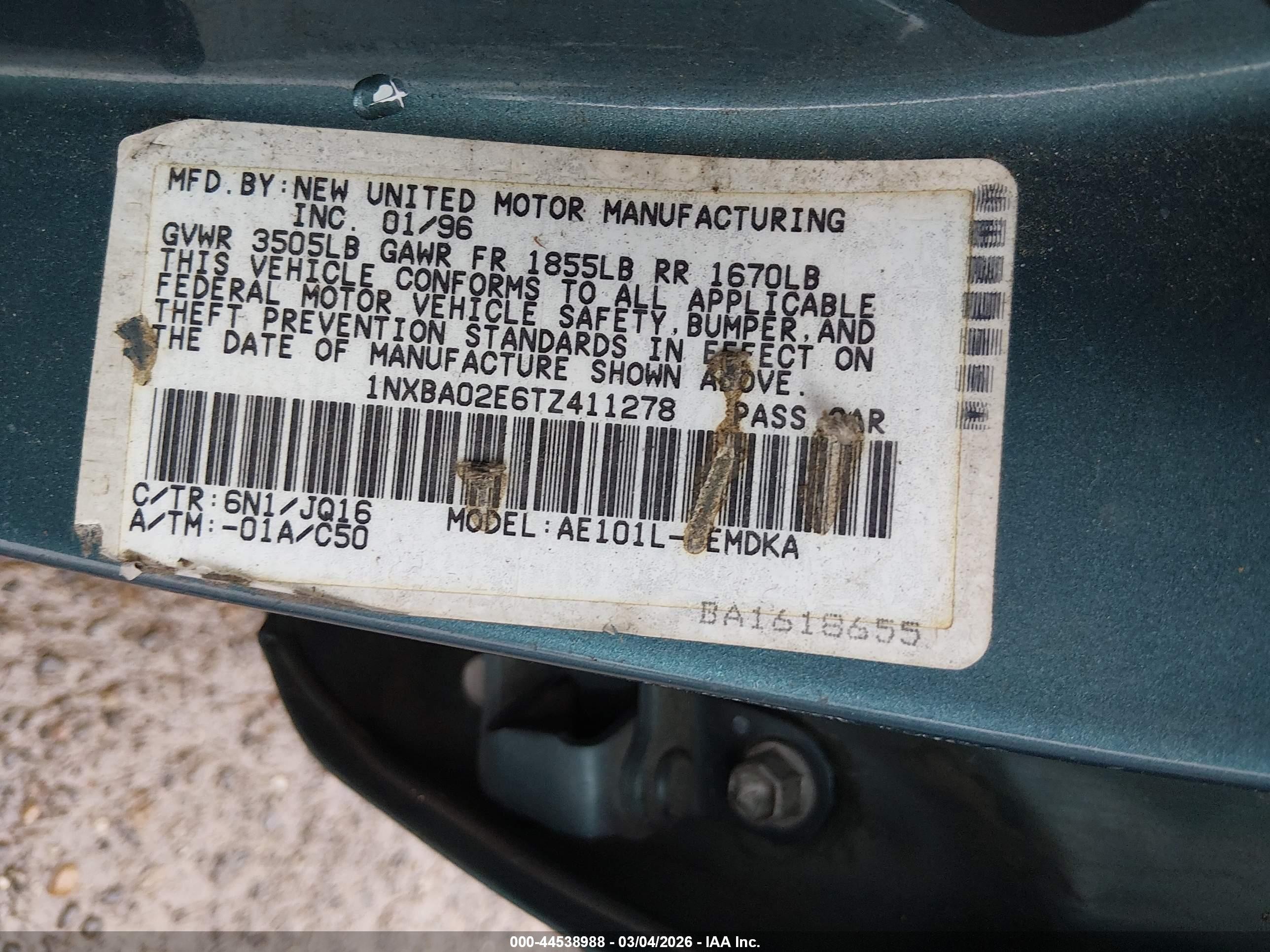 1996 Toyota Corolla   Blue vin: 1NXBA02E6TZ411278