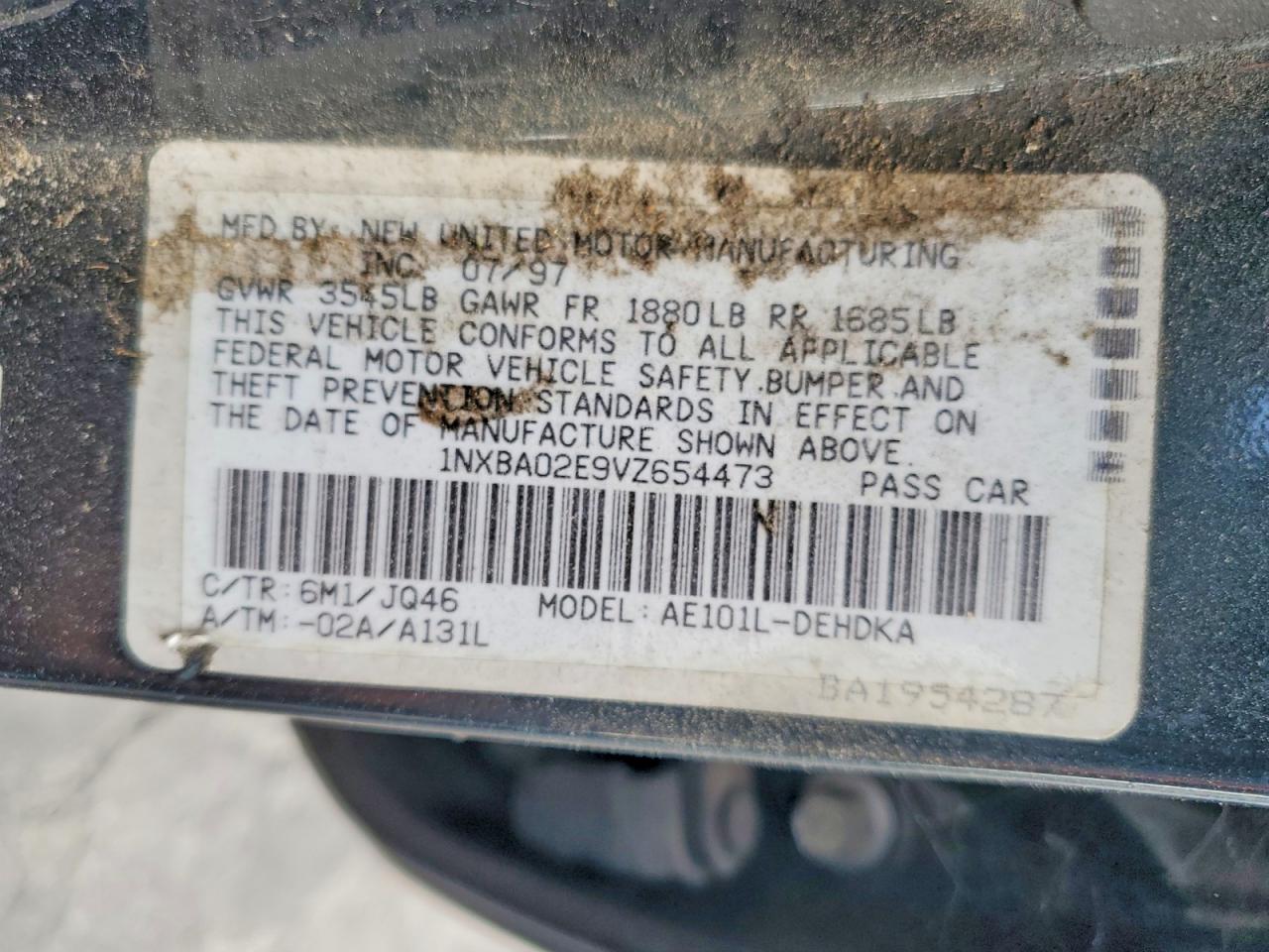 1997 Toyota Corolla Base Green vin: 1NXBA02E9VZ654473