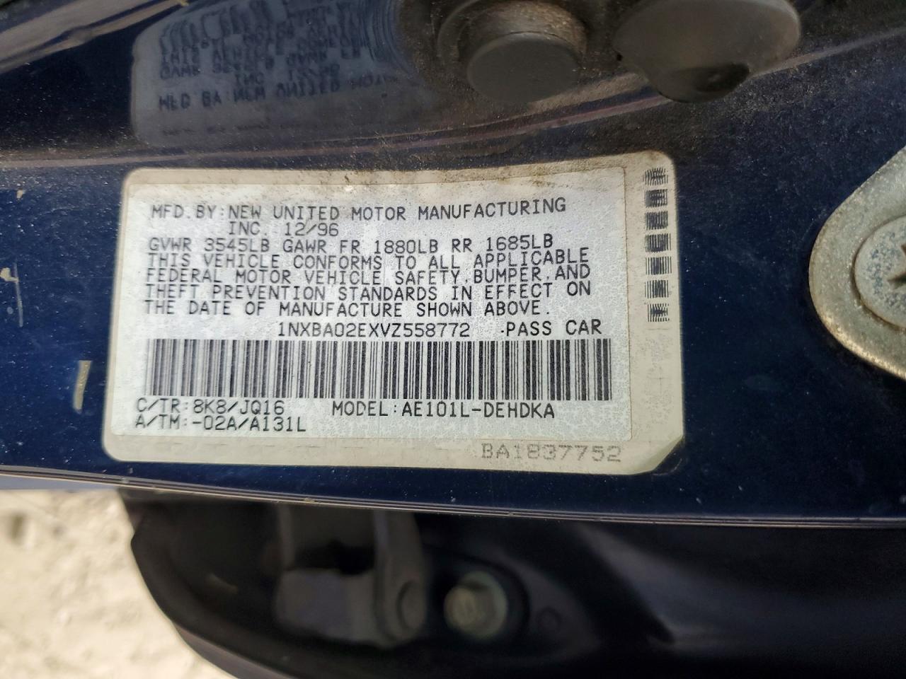 1997 Toyota Corolla Base Blue vin: 1NXBA02EXVZ558772