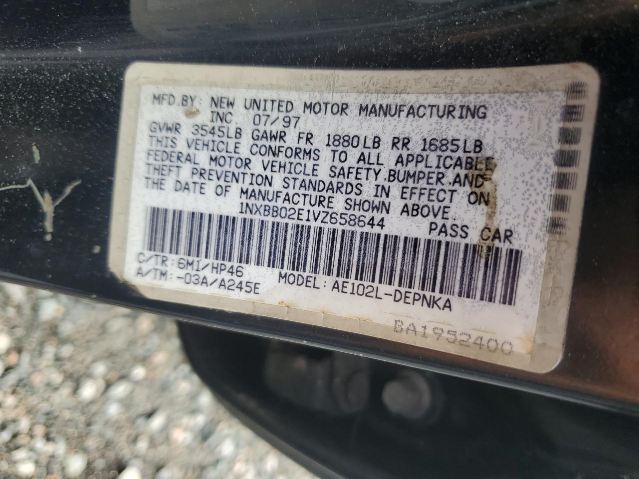 1997 Toyota Corolla Dx Зеленый vin: 1NXBB02E1VZ658644