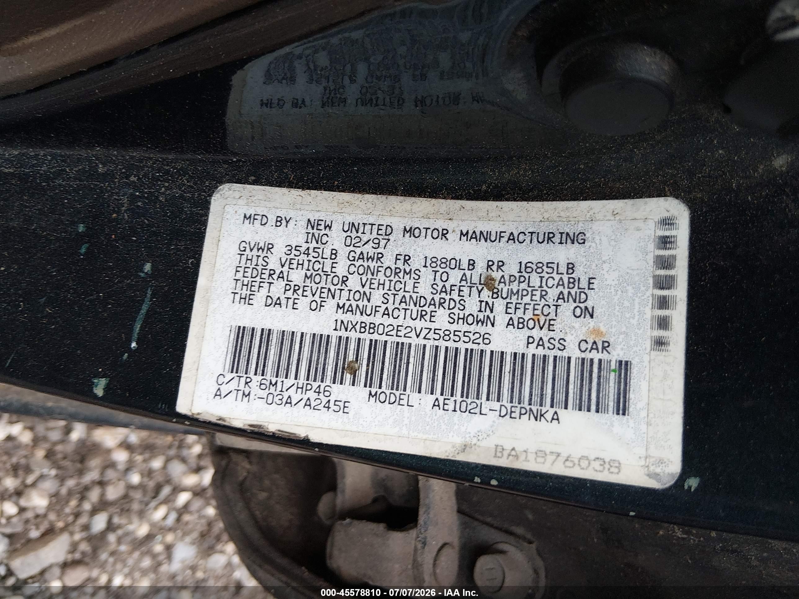 1997 Toyota Corolla Dx Green vin: 1NXBB02E2VZ585526