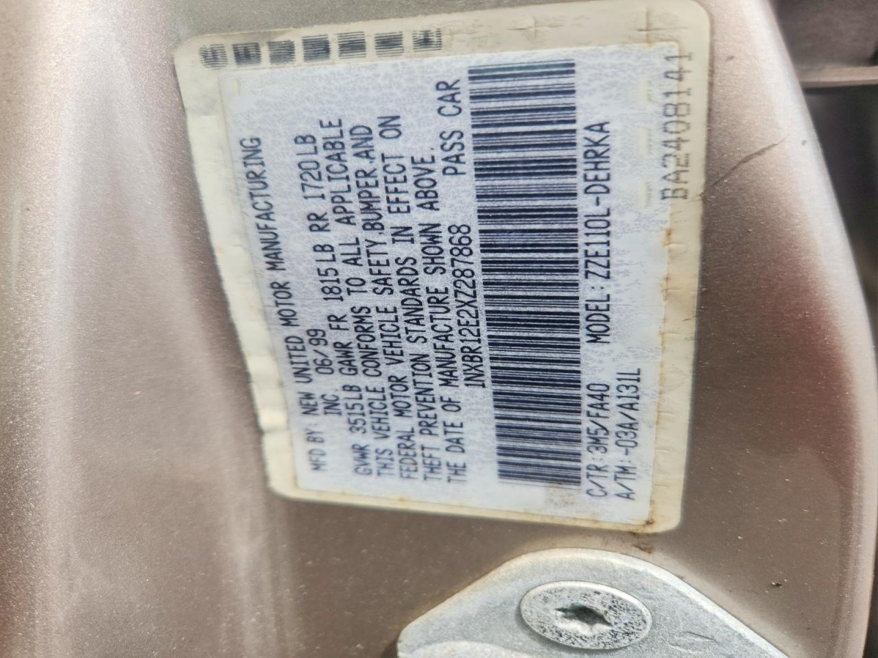 1999 Toyota Corolla Ve Tan vin: 1NXBR12E2XZ287868