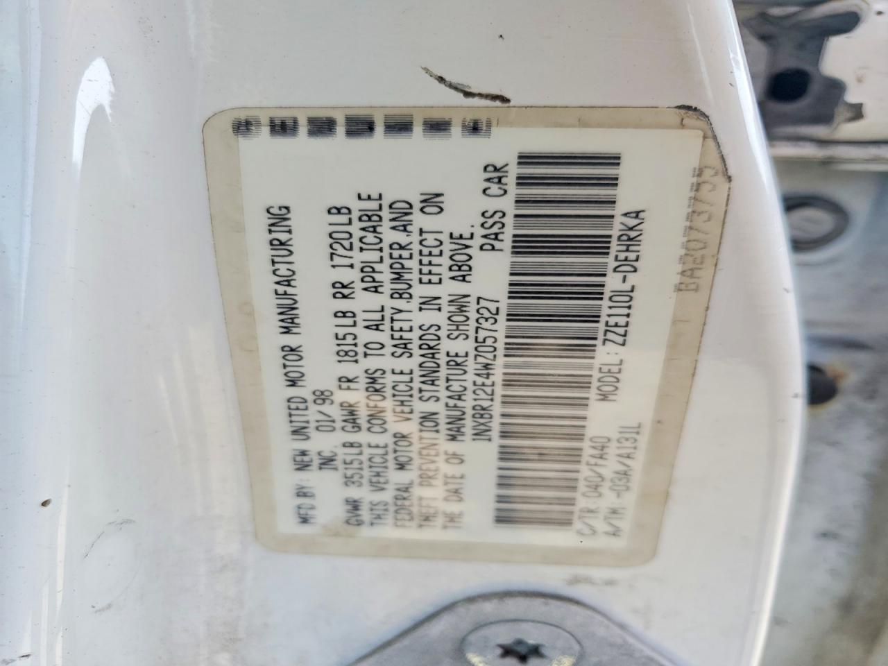 1998 Toyota Corolla Ve White vin: 1NXBR12E4WZ057327