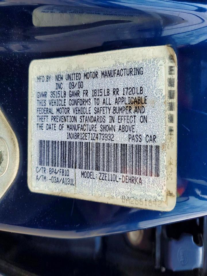 2001 Toyota Corolla Blue vin: 1NXBR12E71Z473932