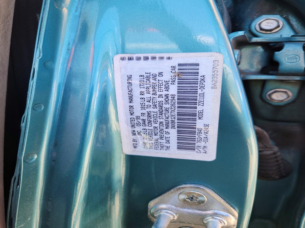 1999 Toyota Corolla Ve Teal vin: 1NXBR12E7XZ262948