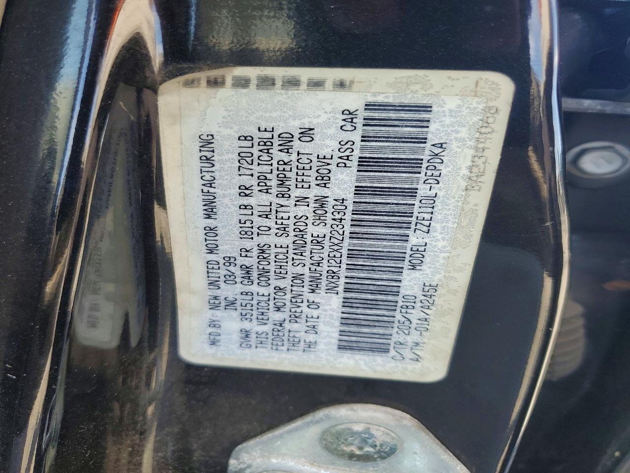 1999 Toyota Corolla Ve Black vin: 1NXBR12EXXZ234304