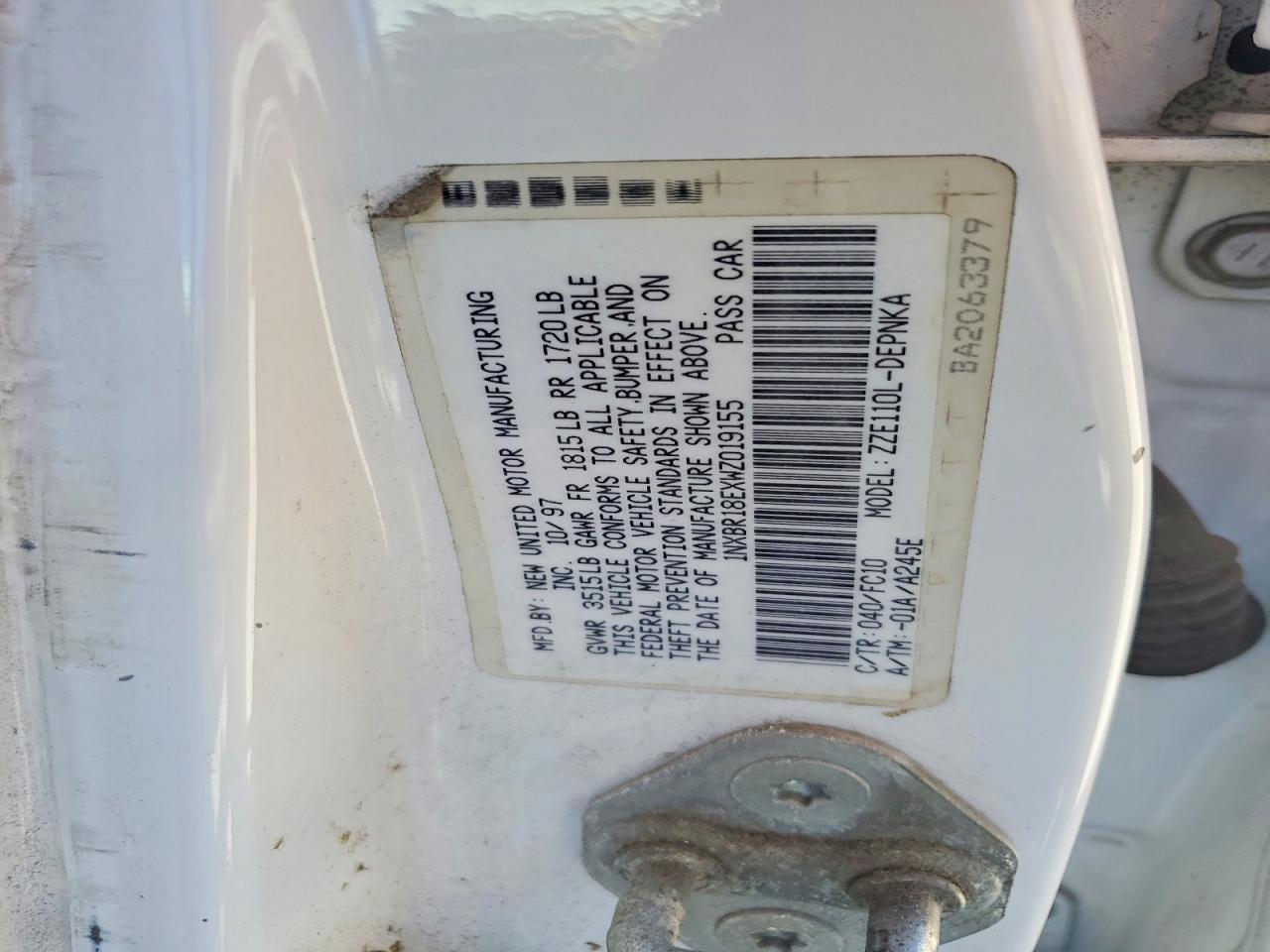 1998 Toyota Corolla Ve White vin: 1NXBR18EXWZ019155