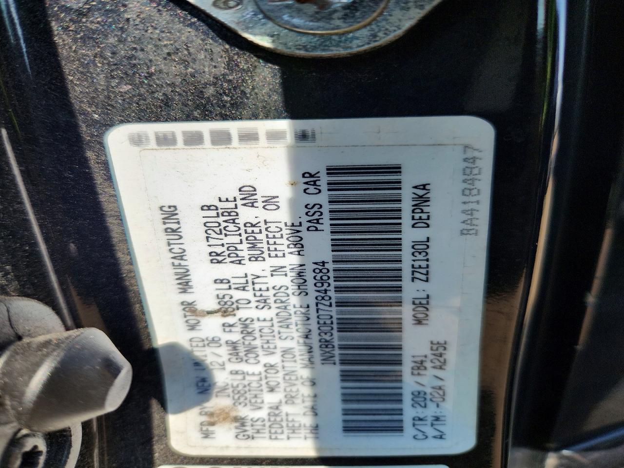 2007 Toyota Corolla Le Black vin: 1NXBR30E07Z849684