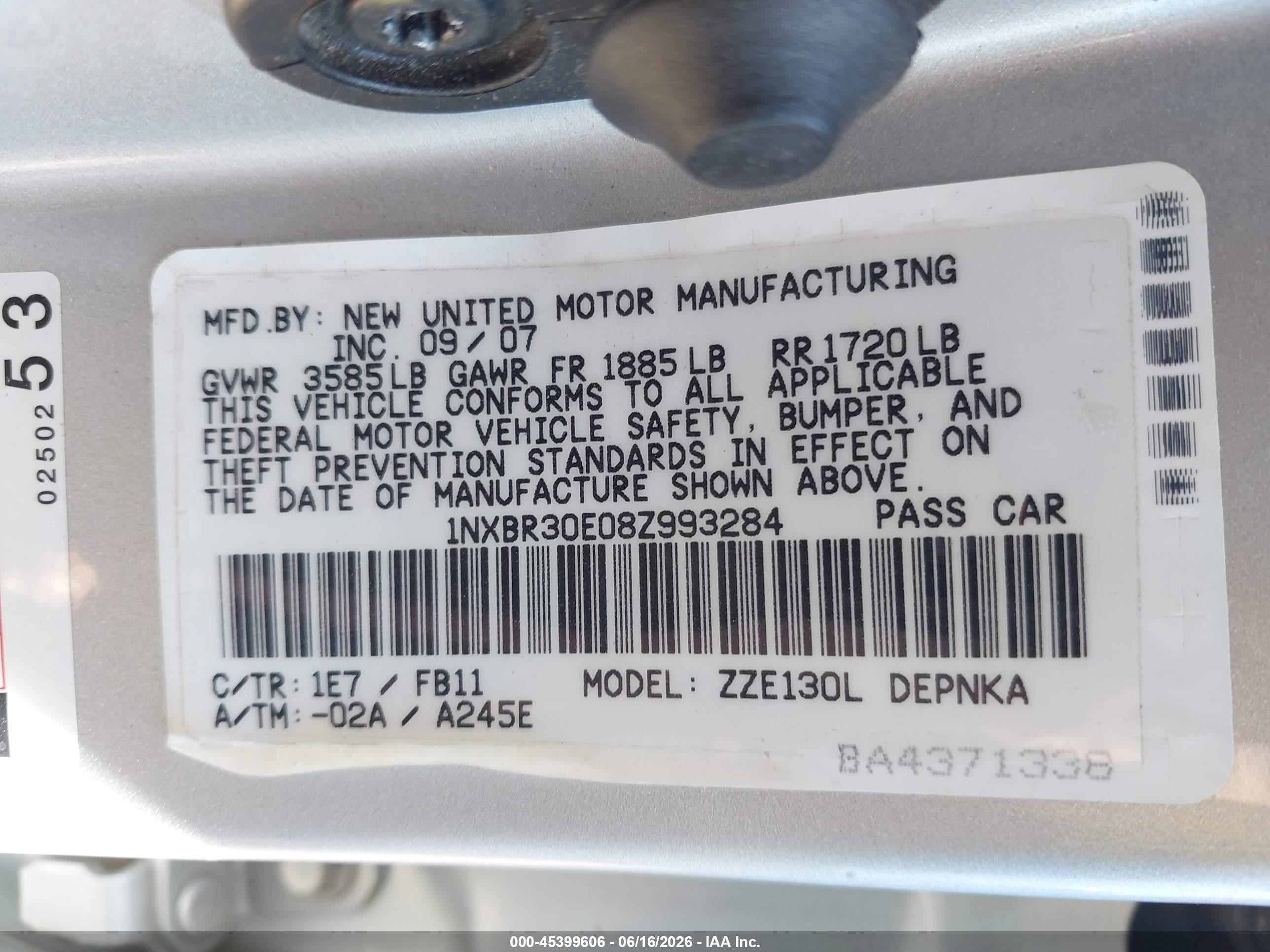 2008 Toyota Corolla Le Серебряный vin: 1NXBR30E08Z993284