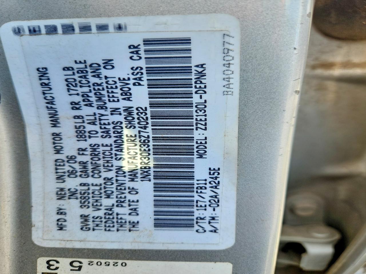 2006 Toyota Corolla Le Silver vin: 1NXBR30E36Z740232