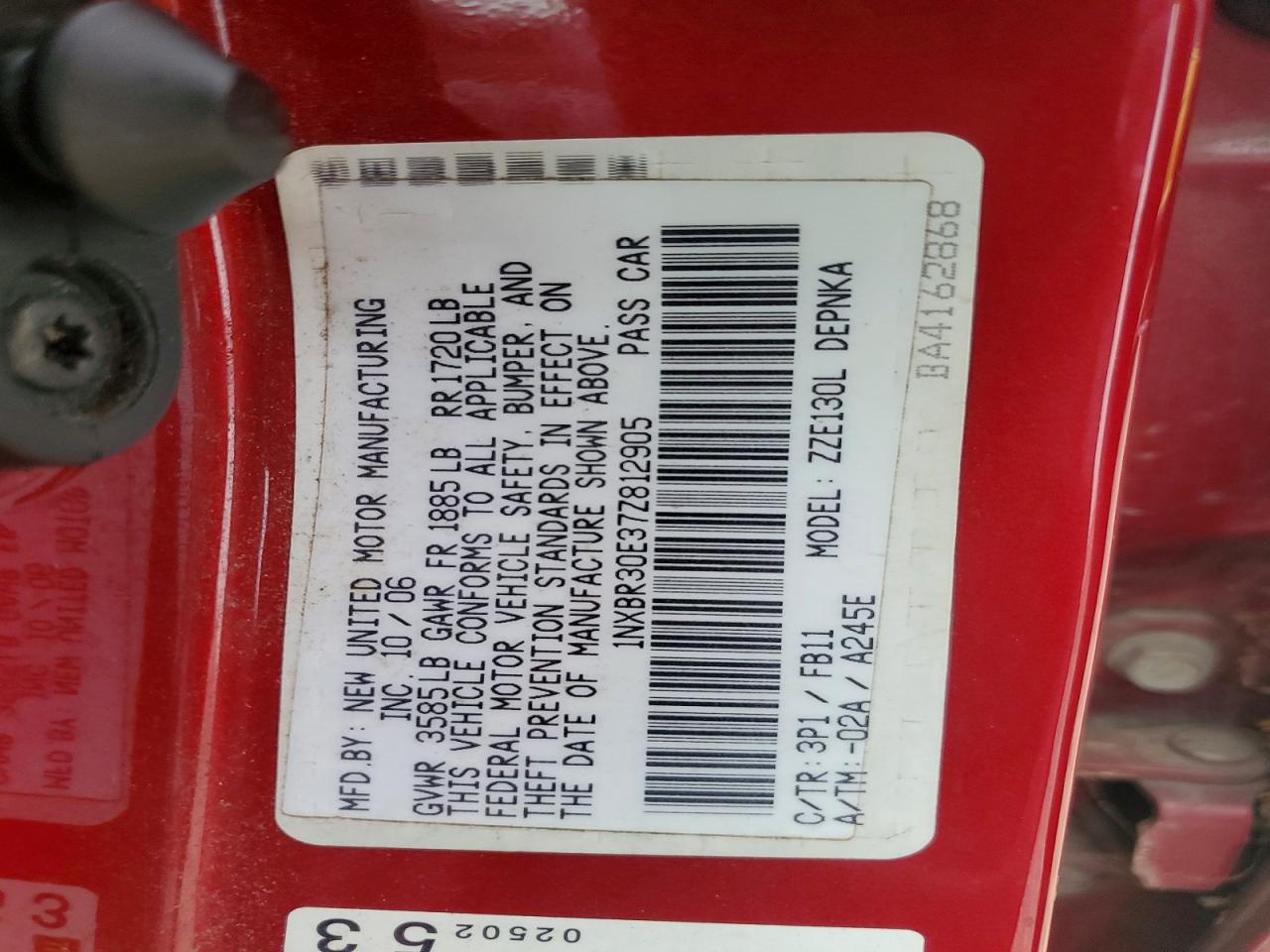 2007 Toyota Corolla Le Red vin: 1NXBR30E37Z812905