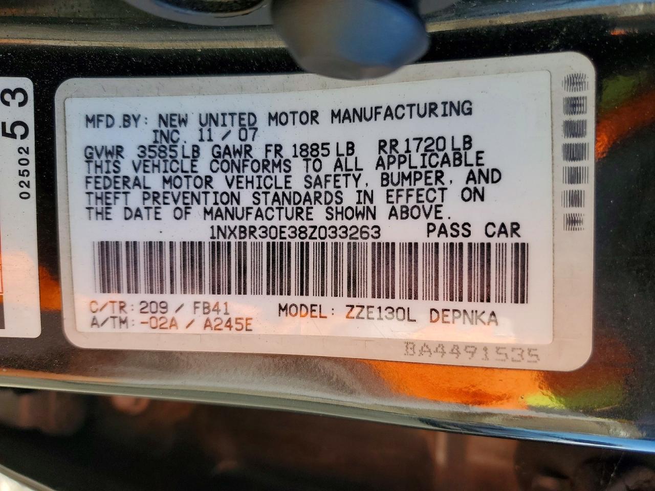 2008 Toyota Corolla Le Черный vin: 1NXBR30E38Z033263
