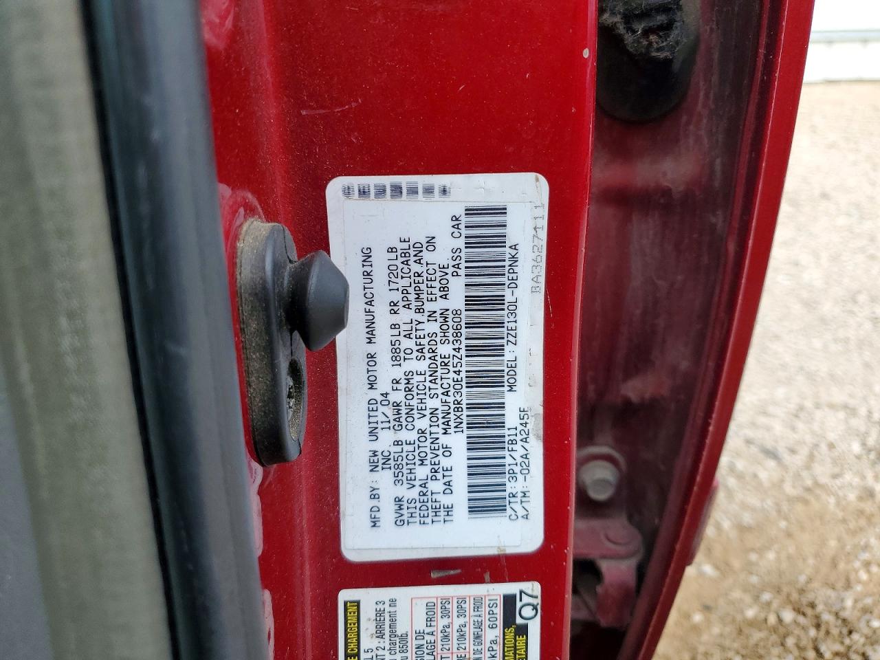 2005 Toyota Corolla Le Red vin: 1NXBR30E45Z438608