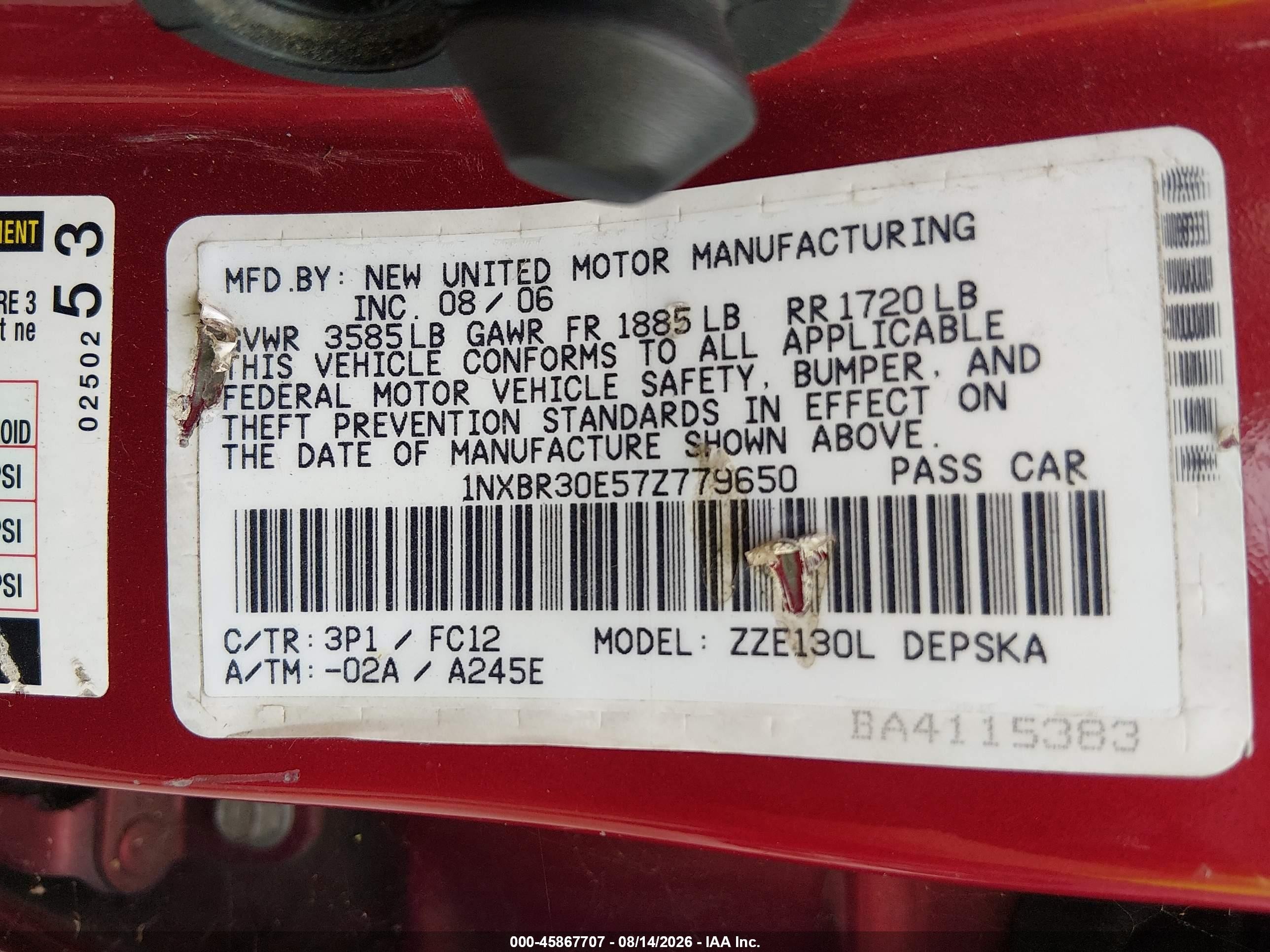 2007 Toyota Corolla S Red vin: 1NXBR30E57Z779650