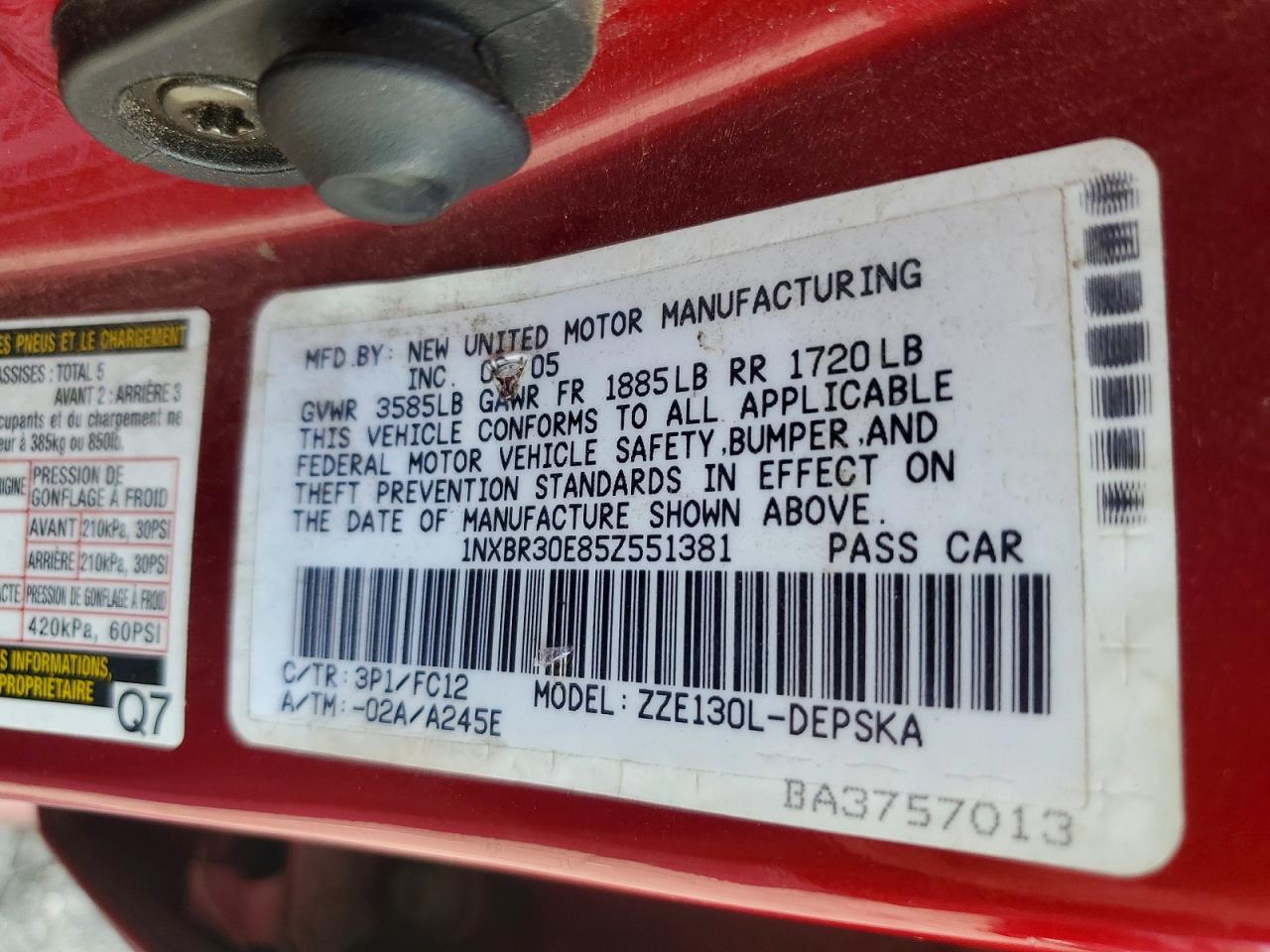 2005 Toyota Corolla S Красный vin: 1NXBR30E85Z551381