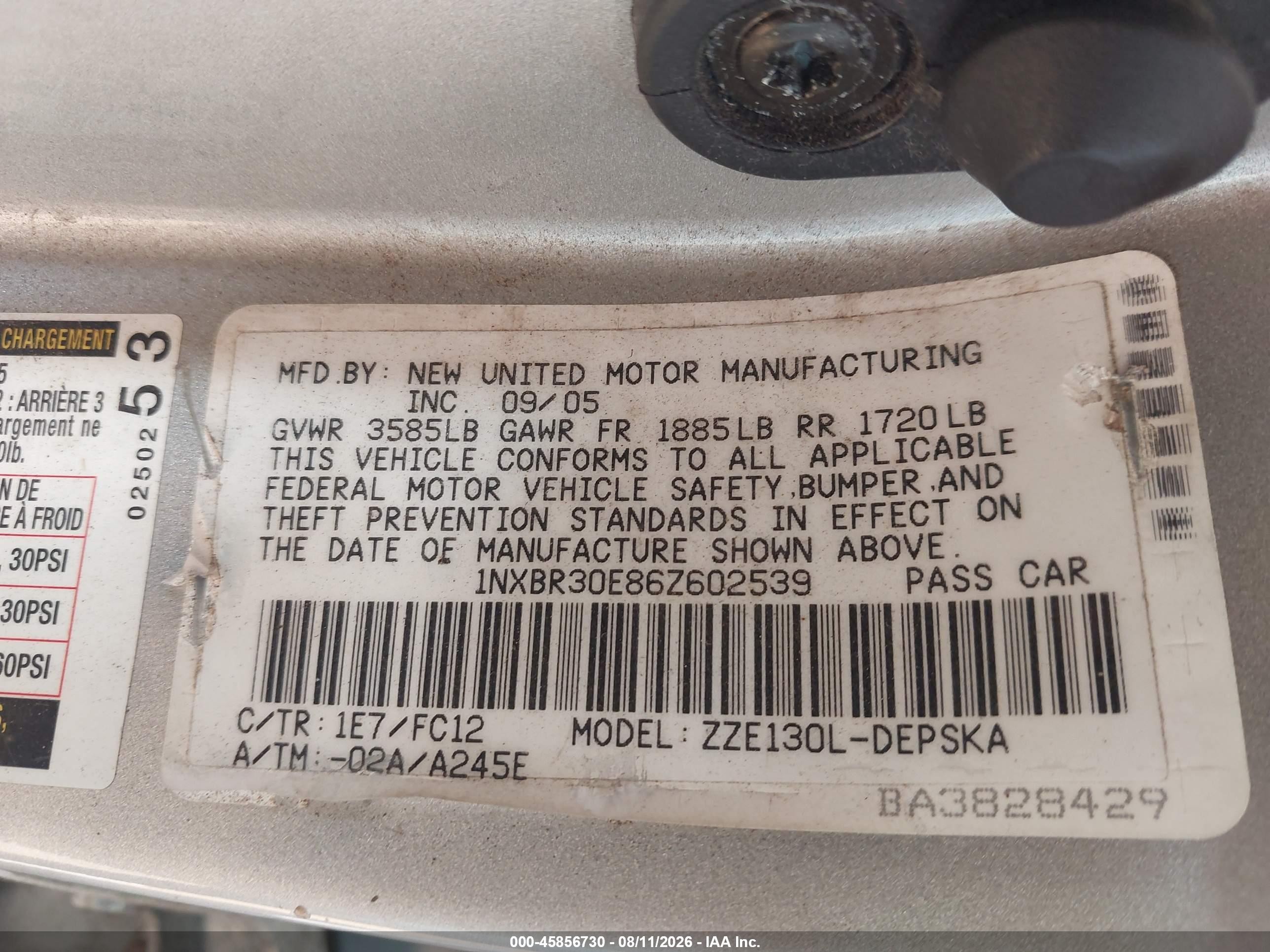2006 Toyota Corolla S Silver vin: 1NXBR30E86Z602539