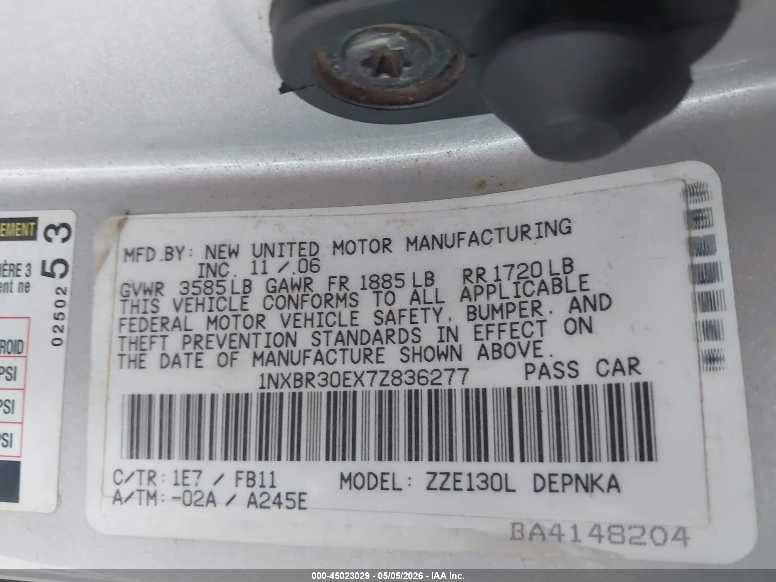 2007 Toyota Corolla Le Silver vin: 1NXBR30EX7Z836277