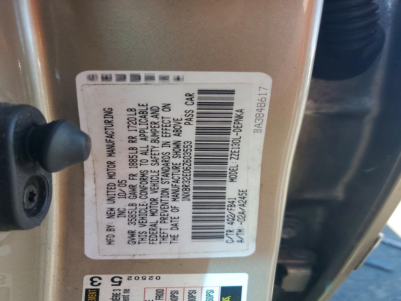 2006 Toyota Corolla Le Beige vin: 1NXBR32E06Z603553