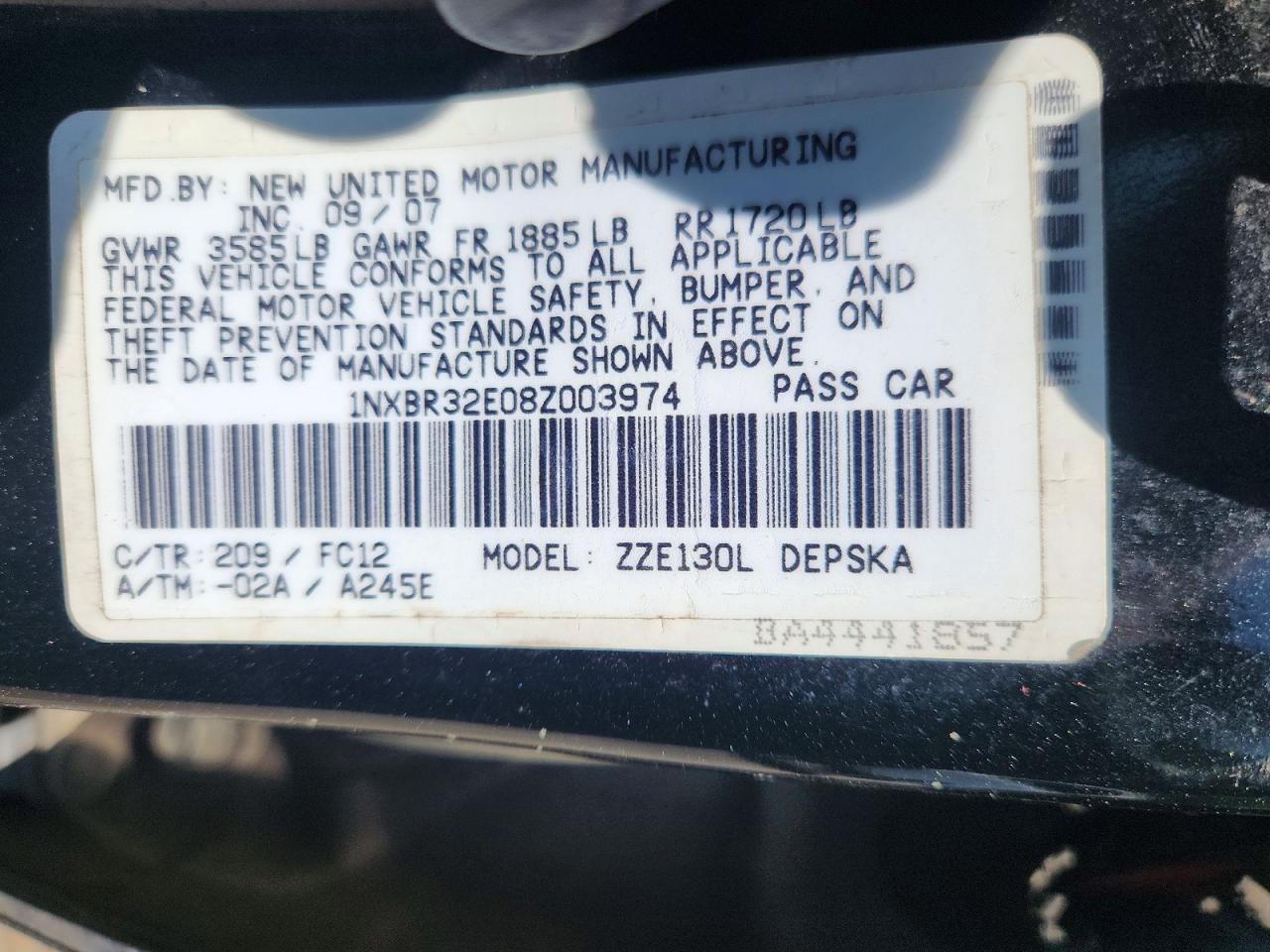 2008 Toyota Corolla S Black vin: 1NXBR32E08Z003974