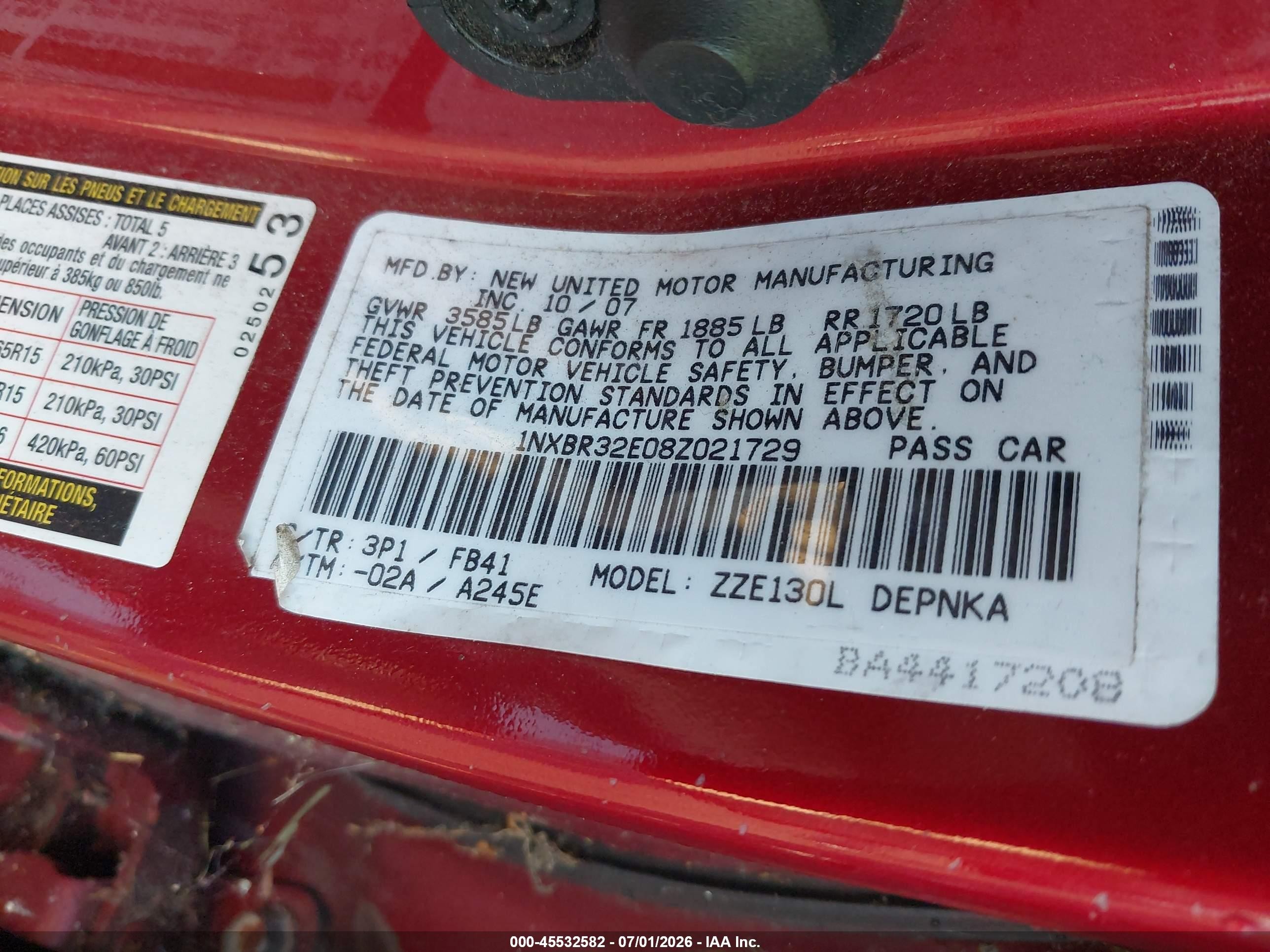 2008 Toyota Corolla Le Red vin: 1NXBR32E08Z021729